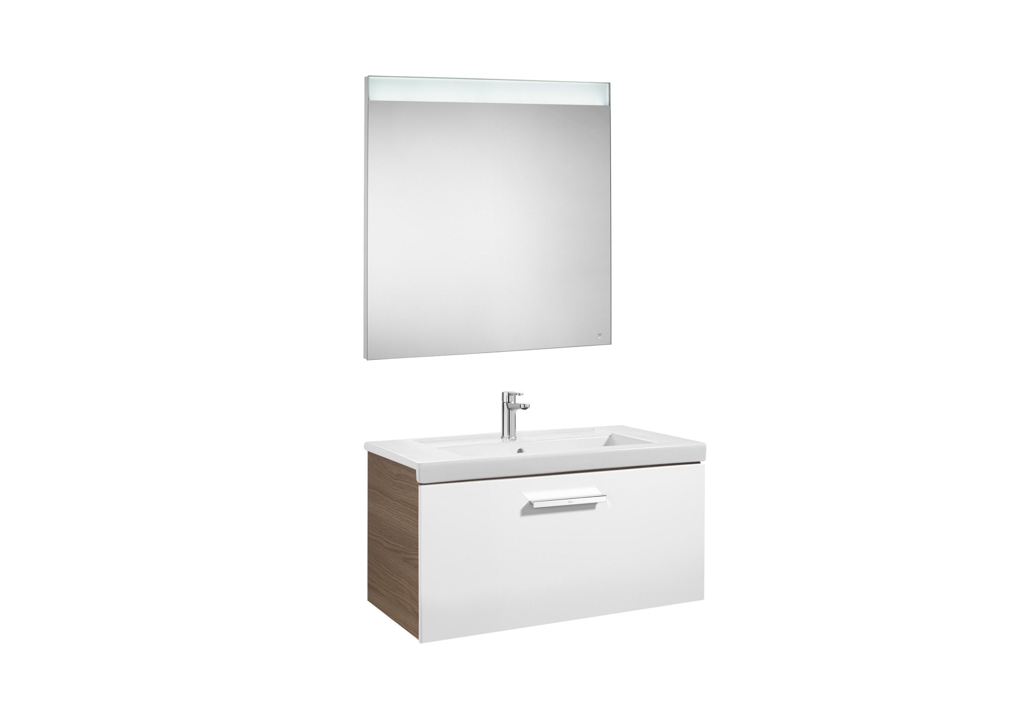 Roca - Mueble base Prisma Pack de un cajón, lavabo y espejo LED - BricoandPool