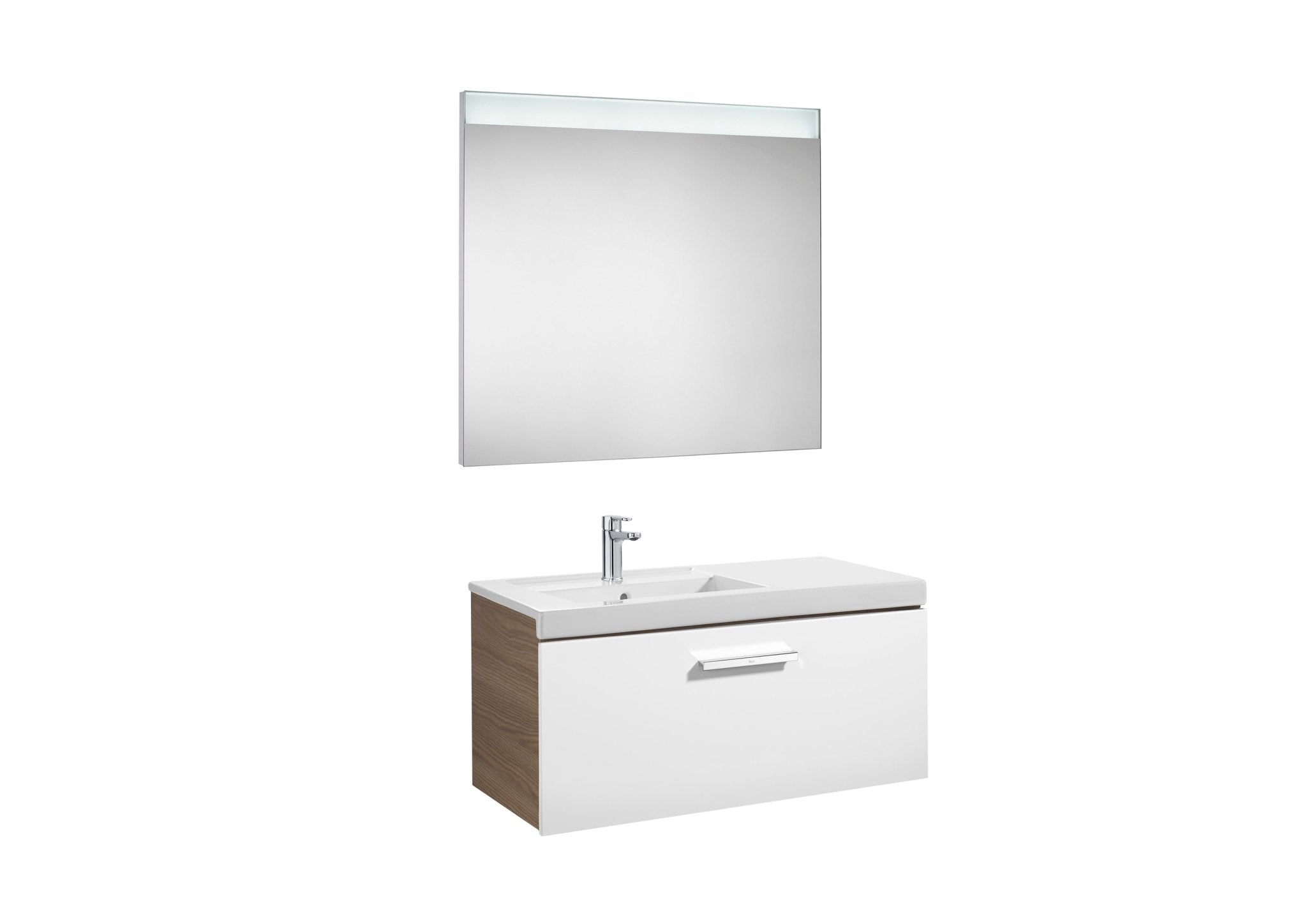 Roca - Mueble base Prisma Pack de un cajón, lavabo y espejo LED - BricoandPool