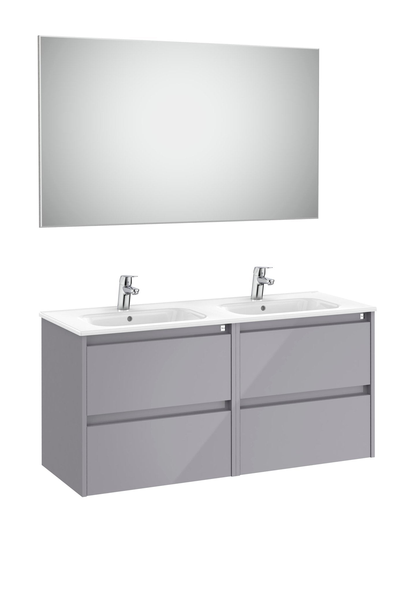 Roca - Mueble base Tenet Pack de cuatro cajones, lavabo doble, espejo y aplique LED - BricoandPool