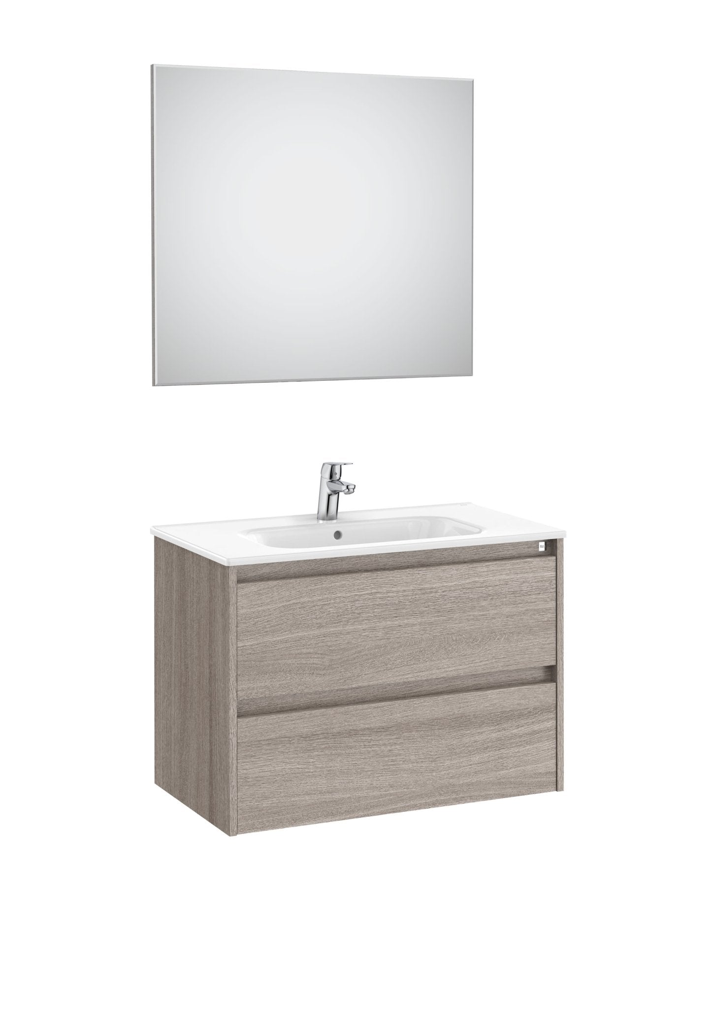 Roca - Mueble base Tenet Pack de dos cajones, lavabo, espejo y aplique LED - BricoandPool