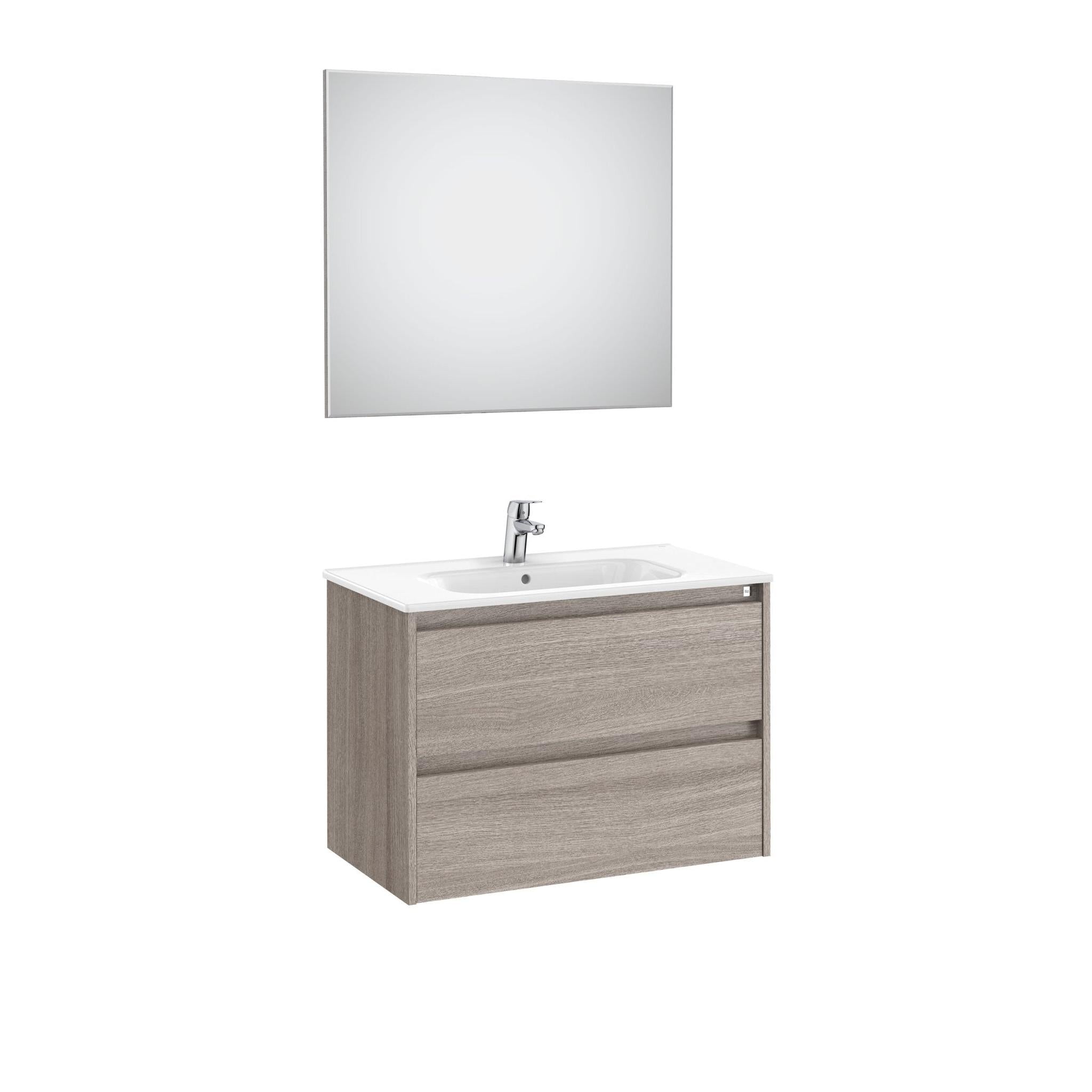 Roca - Mueble base Tenet Pack de dos cajones, lavabo, espejo y aplique LED - BricoandPool