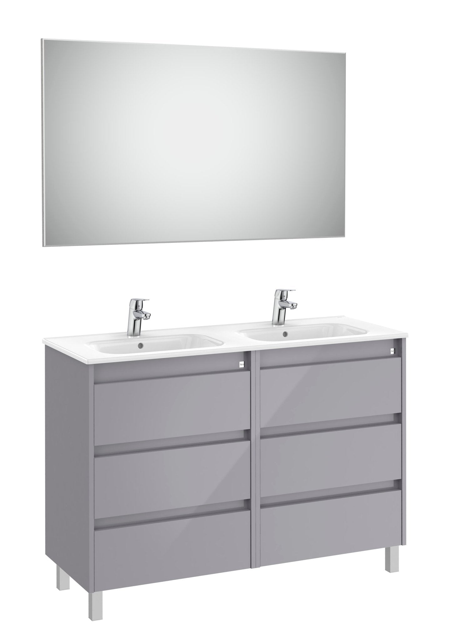 Roca - Mueble base Tenet Pack de seis cajones, lavabo doble, espejo y aplique LED - BricoandPool
