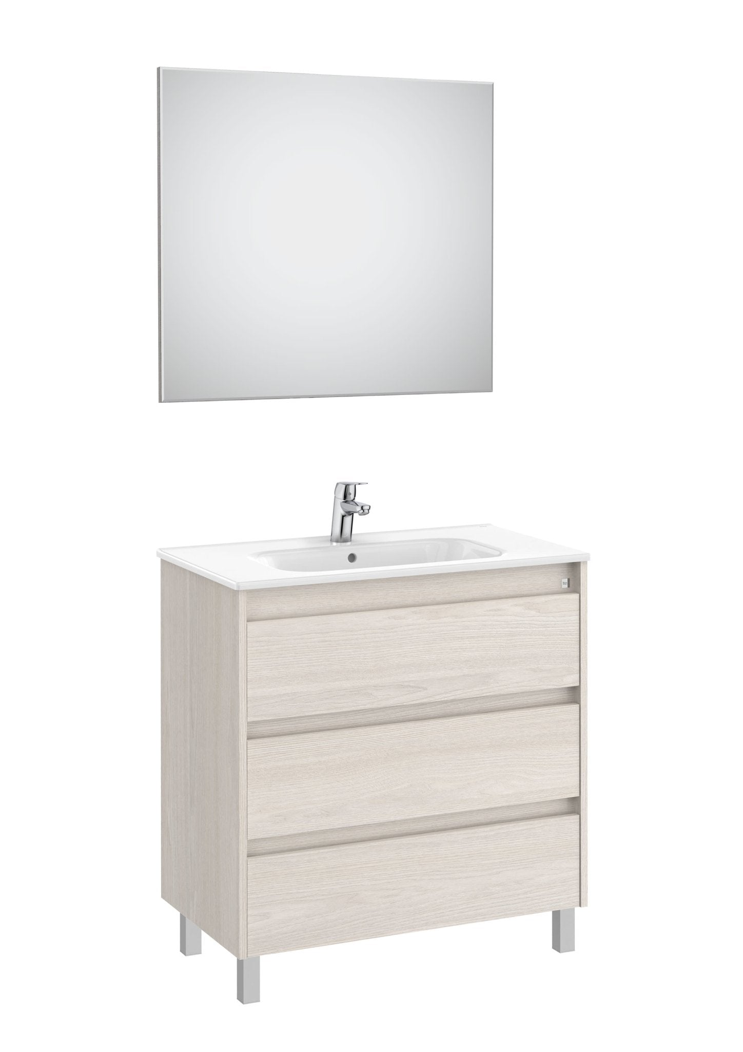 Roca - Mueble base Tenet Pack de tres cajones, lavabo, espejo y aplique LED - BricoandPool