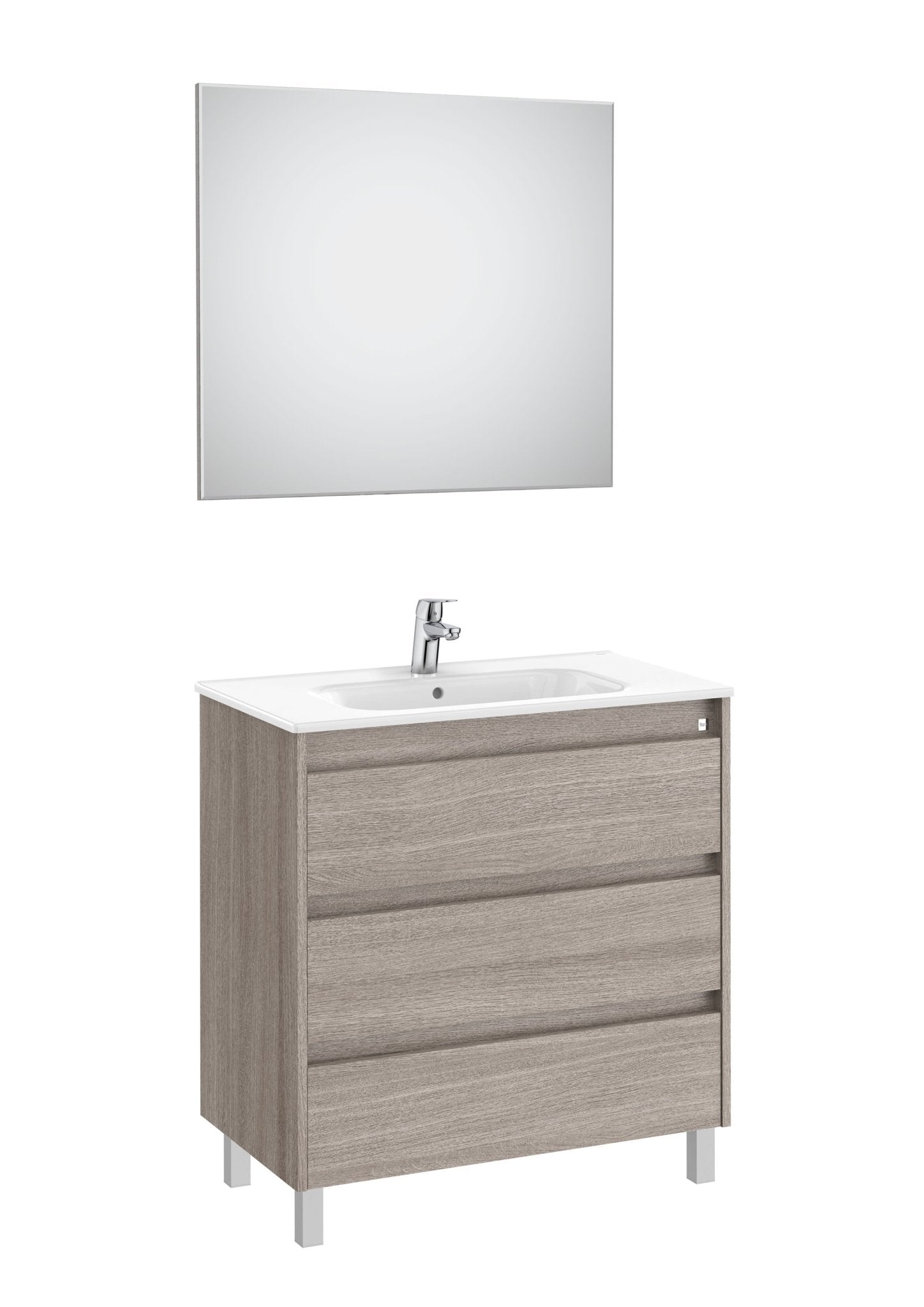 Roca - Mueble base Tenet Pack de tres cajones, lavabo, espejo y aplique LED - BricoandPool
