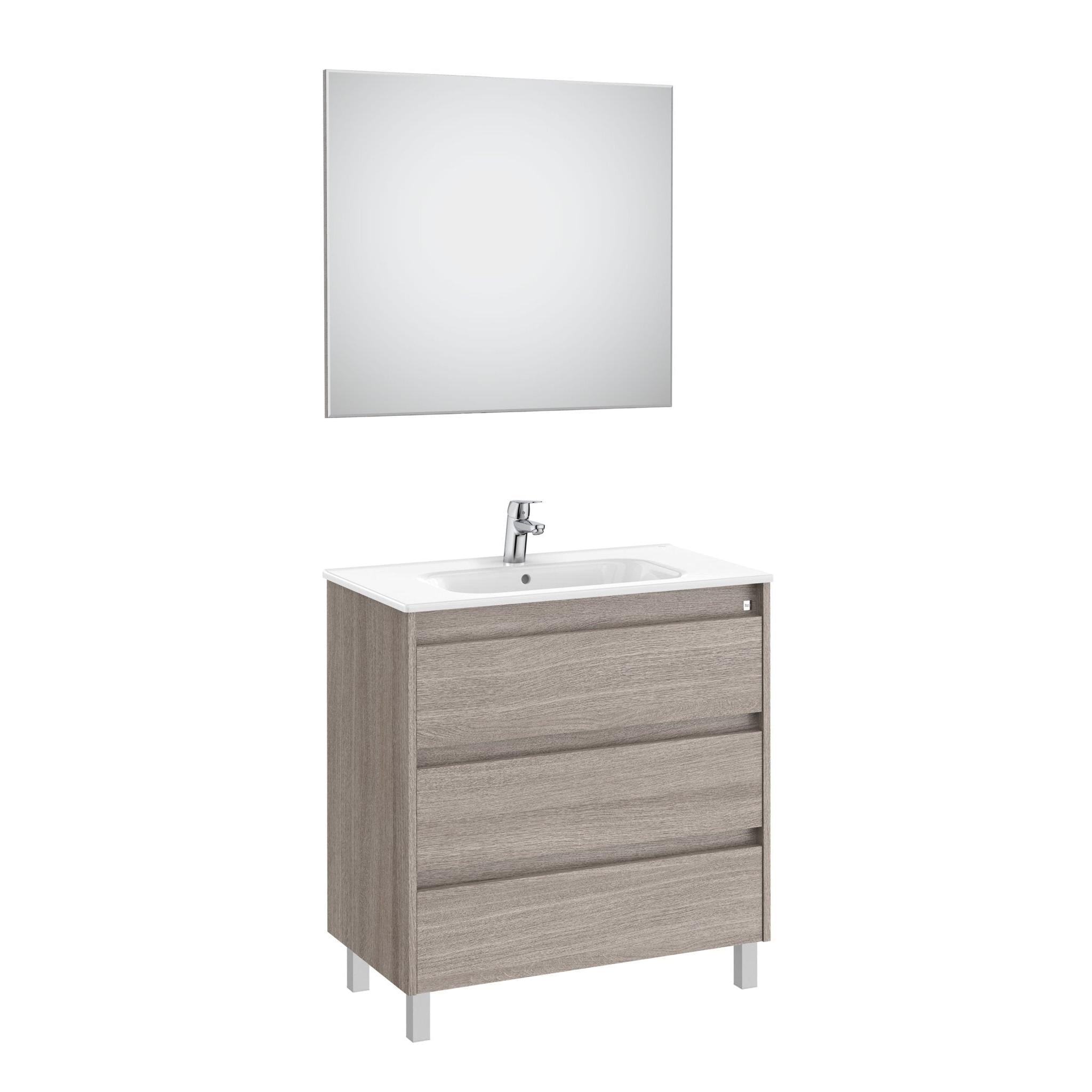 Roca - Mueble base Tenet Pack de tres cajones, lavabo, espejo y aplique LED - BricoandPool