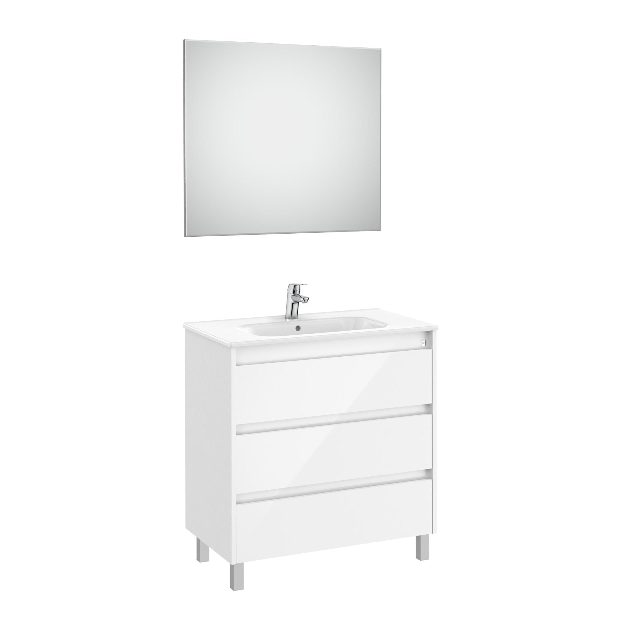 Roca - Mueble base Tenet Pack de tres cajones, lavabo, espejo y aplique LED - BricoandPool