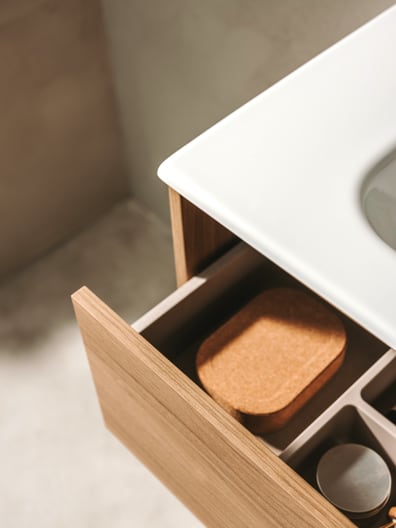 Roca - Mueble base Tenet Pack de tres cajones, lavabo, espejo y aplique LED Nogal - BricoandPool