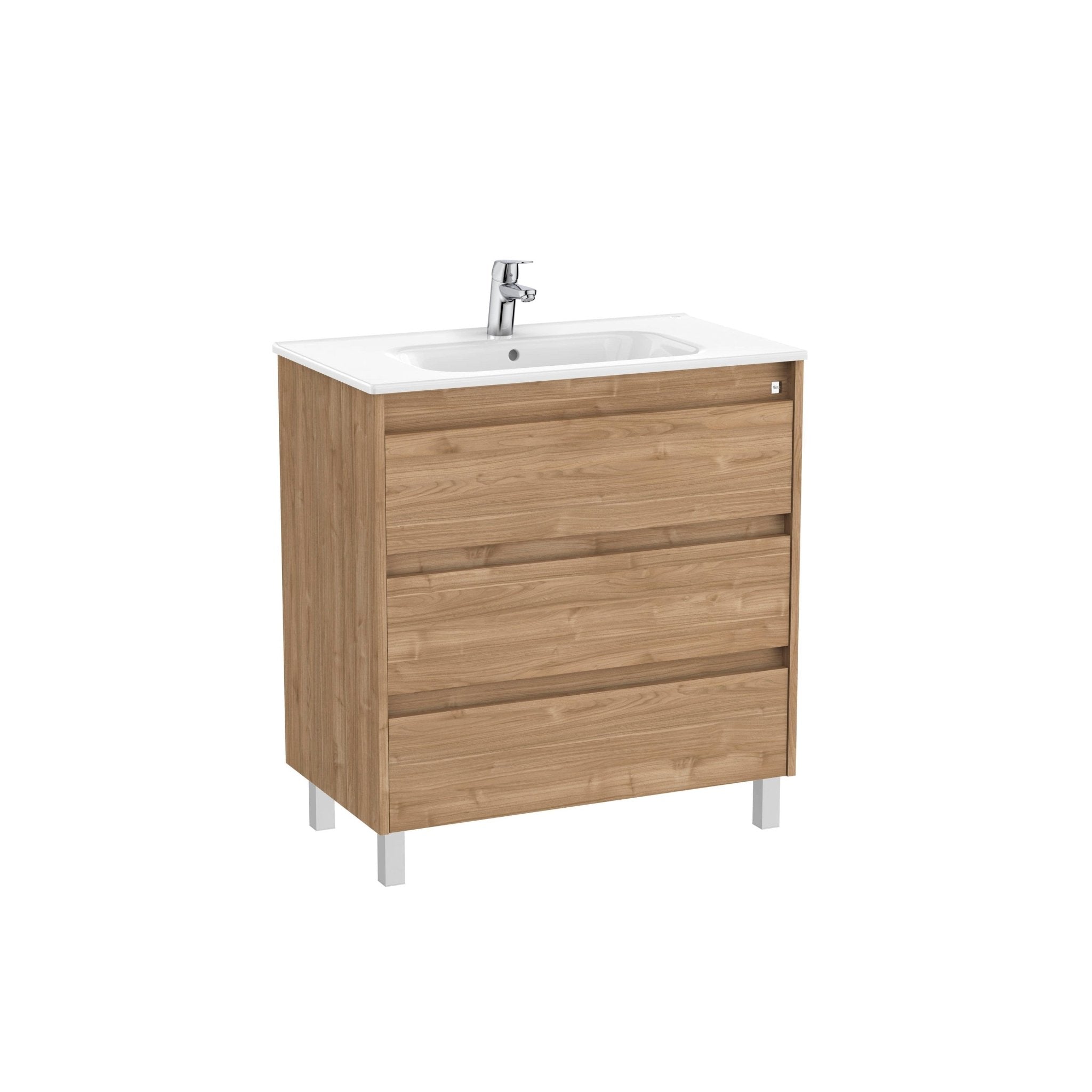 Roca - Mueble base Tenet Unik de tres cajones y lavabo Nogal - BricoandPool