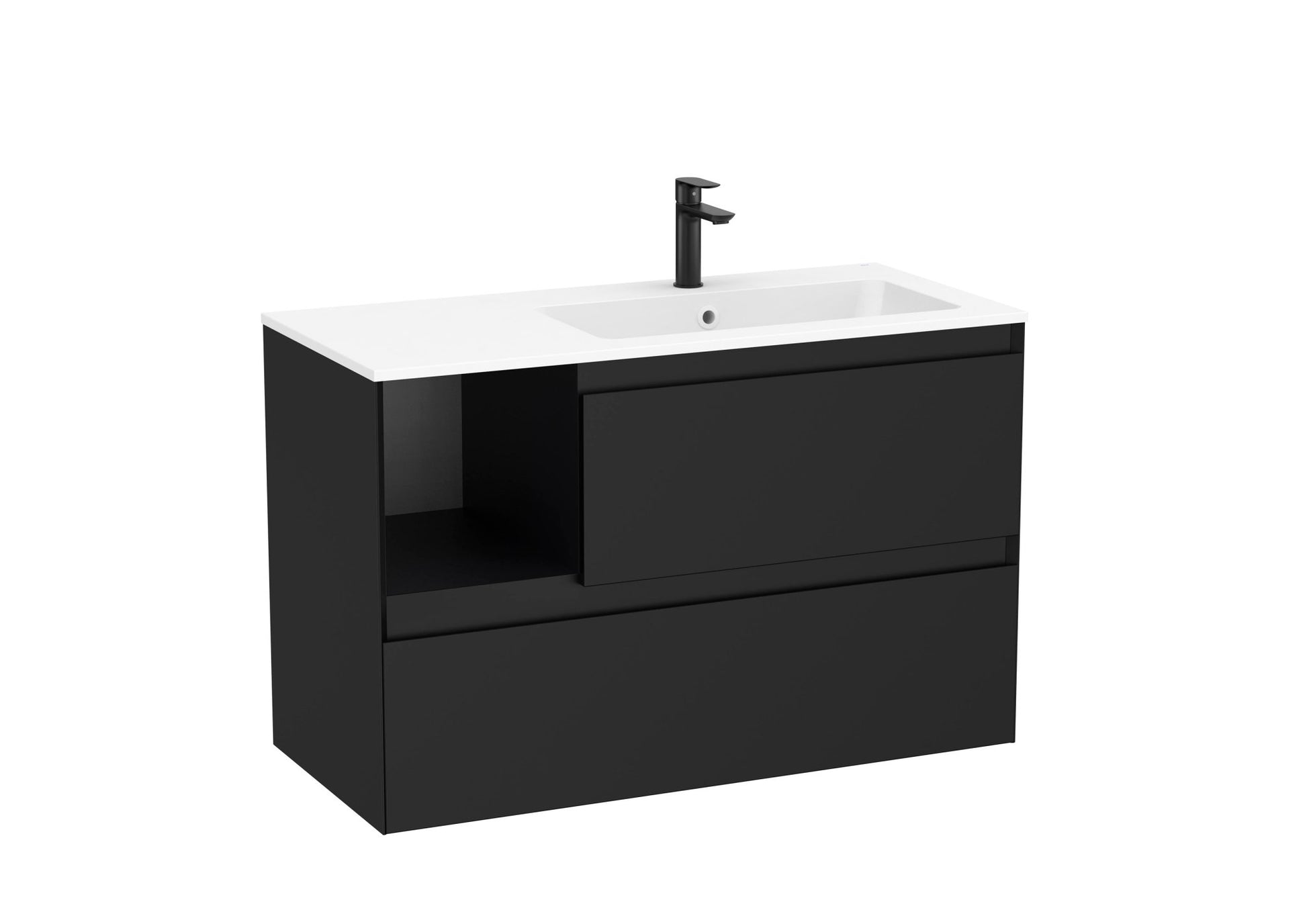 Roca - Mueble base Tenue Unik de dos cajones, estante lateral abierto y lavabo de Stonex® - BricoandPool
