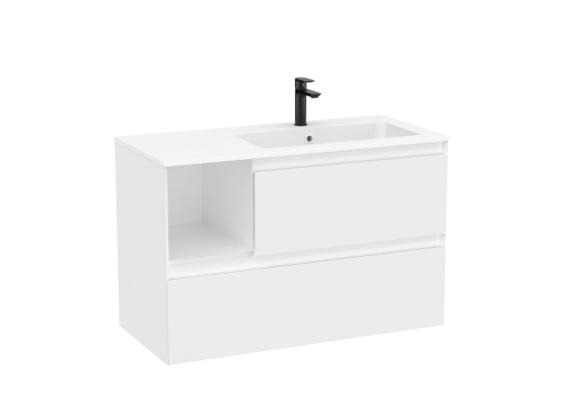 Roca - Mueble base Tenue Unik de dos cajones, estante lateral abierto y lavabo de Stonex® - BricoandPool
