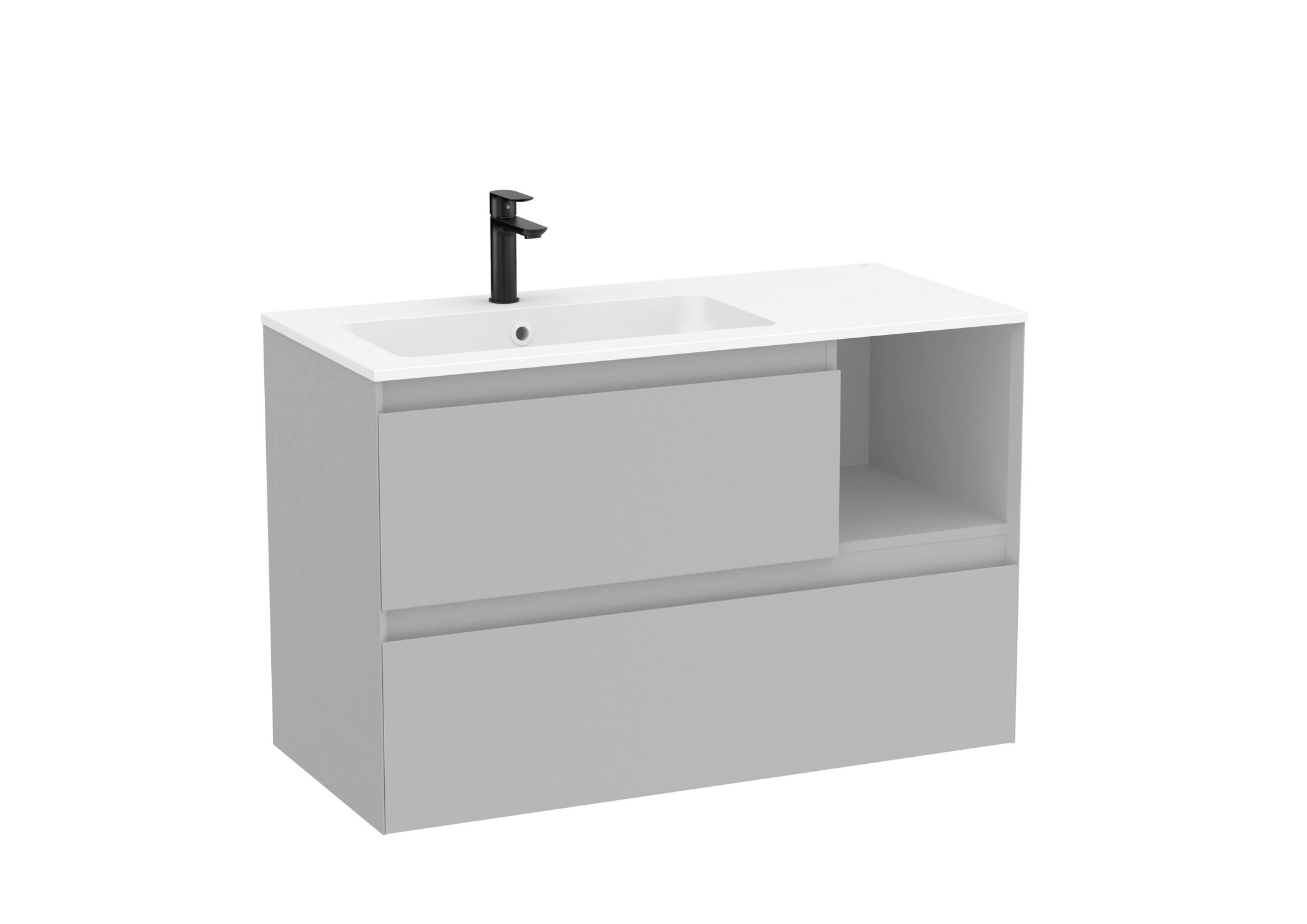 Roca - Mueble base Tenue Unik de dos cajones, estante lateral abierto y lavabo de Stonex® - BricoandPool