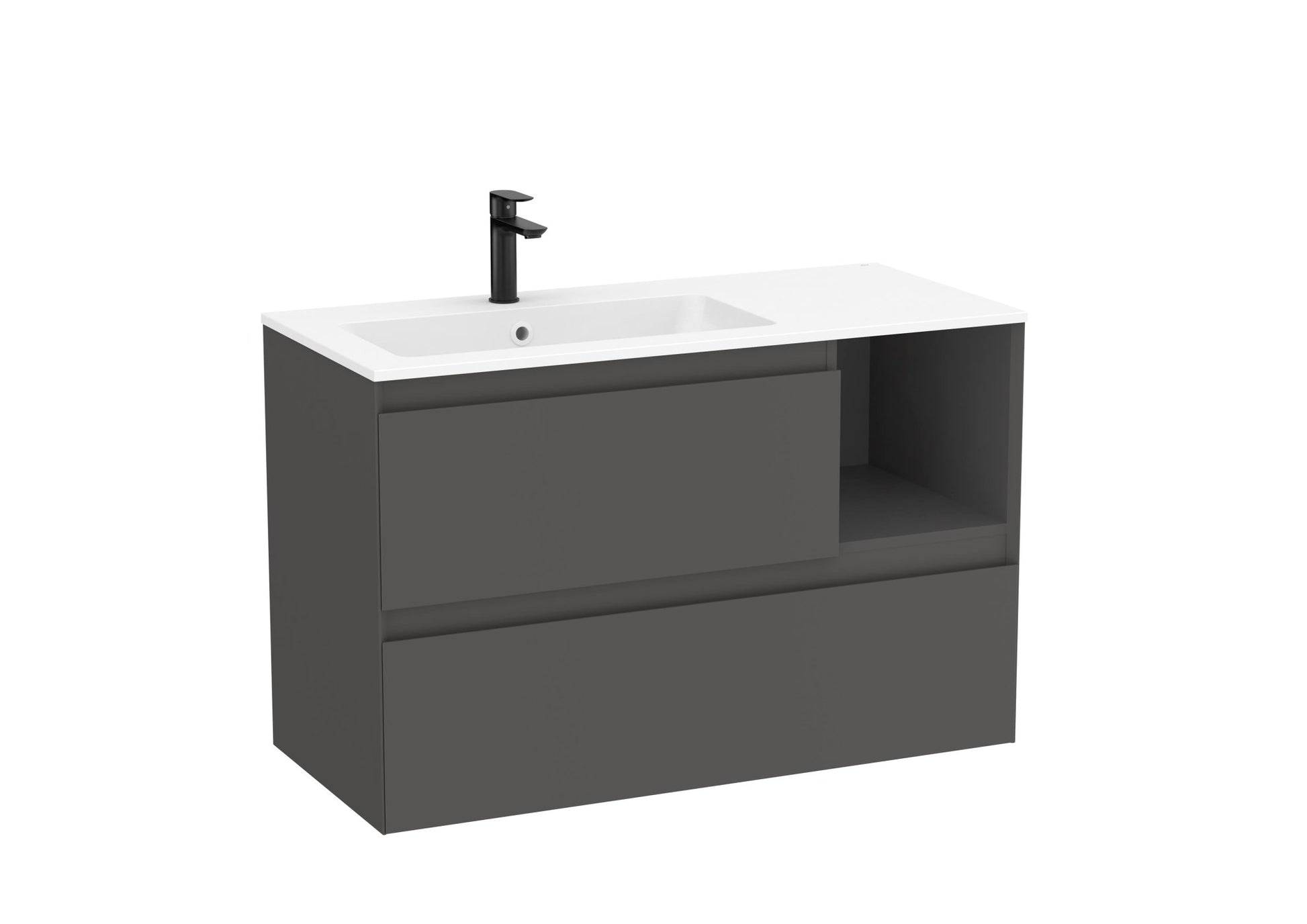 Roca - Mueble base Tenue Unik de dos cajones, estante lateral abierto y lavabo de Stonex® - BricoandPool