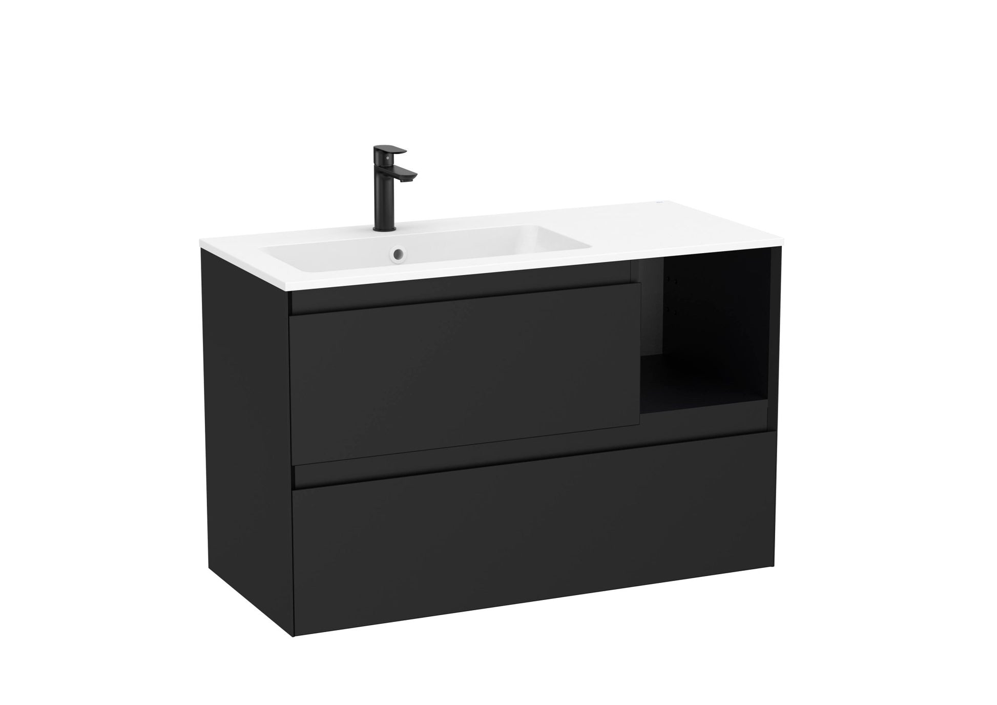 Roca - Mueble base Tenue Unik de dos cajones, estante lateral abierto y lavabo de Stonex® - BricoandPool