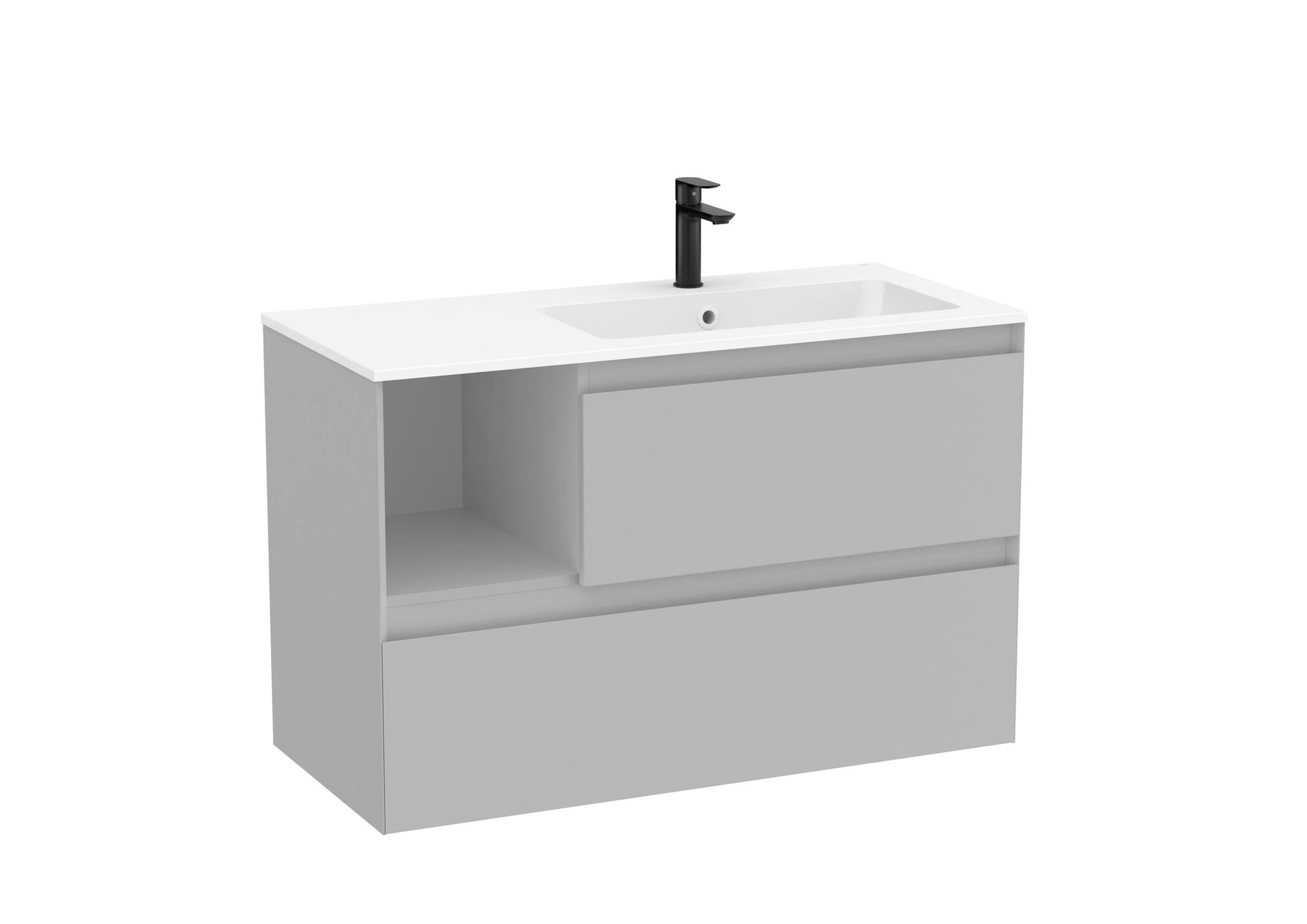 Roca - Mueble base Tenue Unik de dos cajones, estante lateral abierto y lavabo de Stonex® - BricoandPool