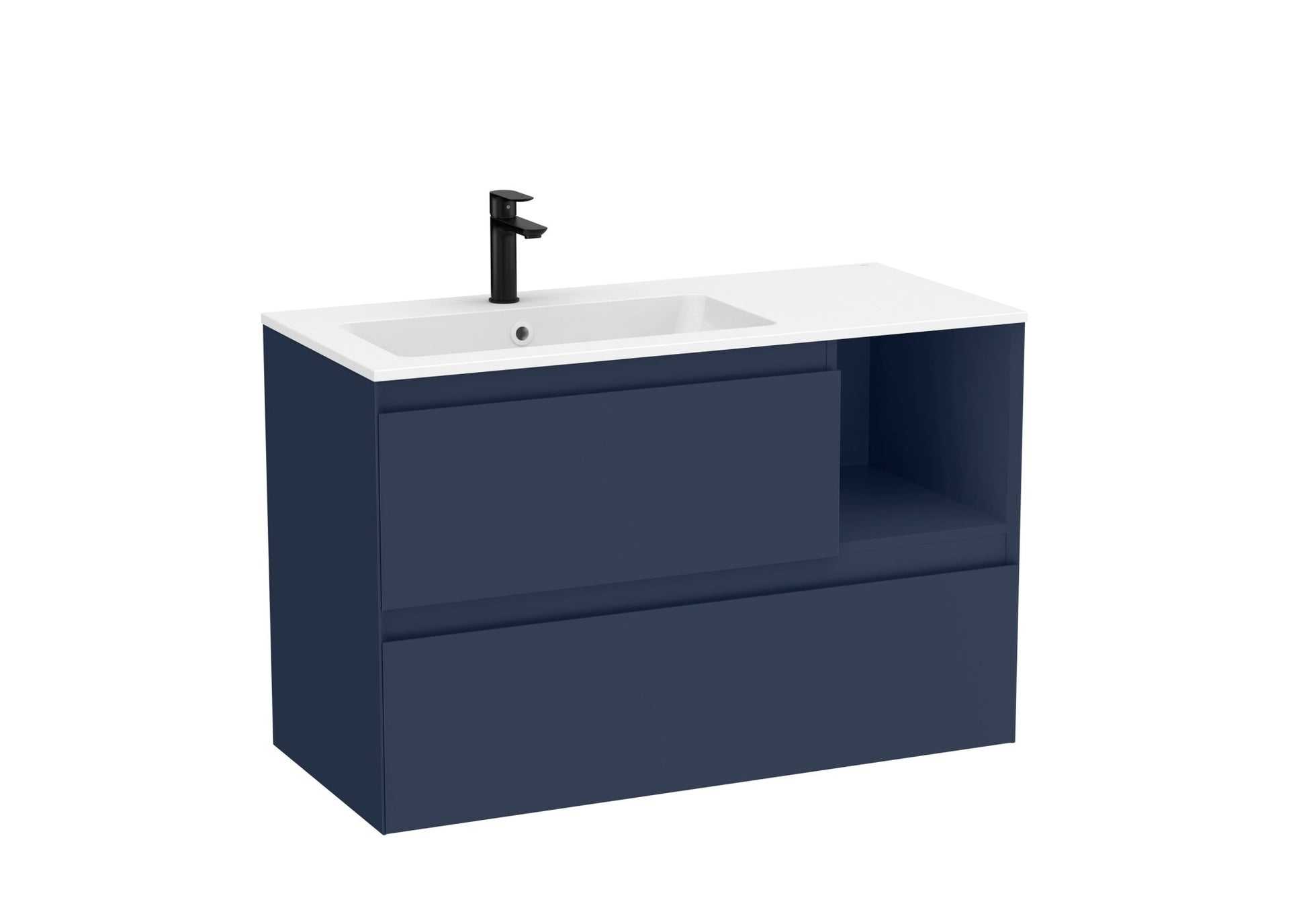 Roca - Mueble base Tenue Unik de dos cajones, estante lateral abierto y lavabo de Stonex® - BricoandPool