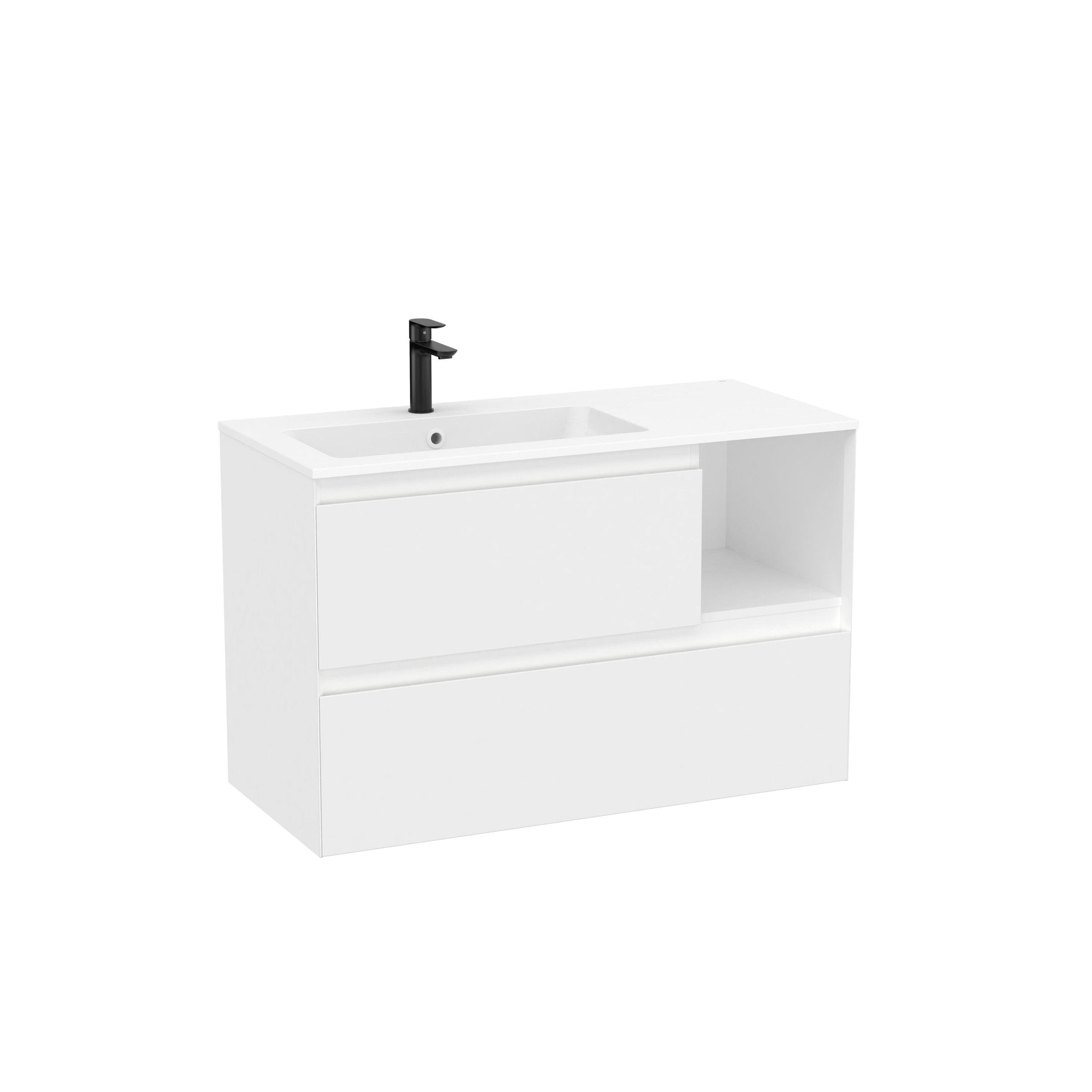 Roca - Mueble base Tenue Unik de dos cajones, estante lateral abierto y lavabo de Stonex® - BricoandPool