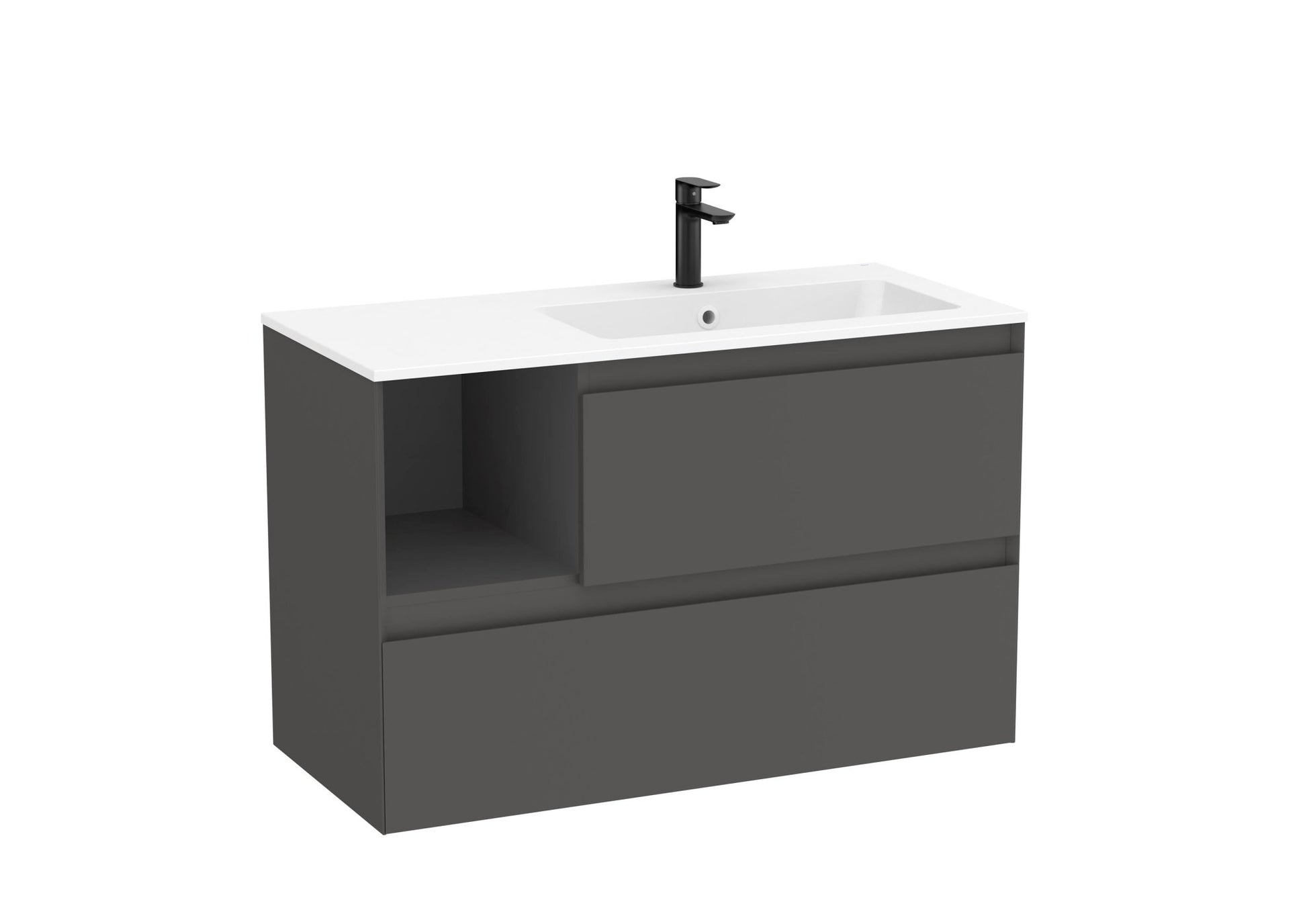 Roca - Mueble base Tenue Unik de dos cajones, estante lateral abierto y lavabo de Stonex® - BricoandPool