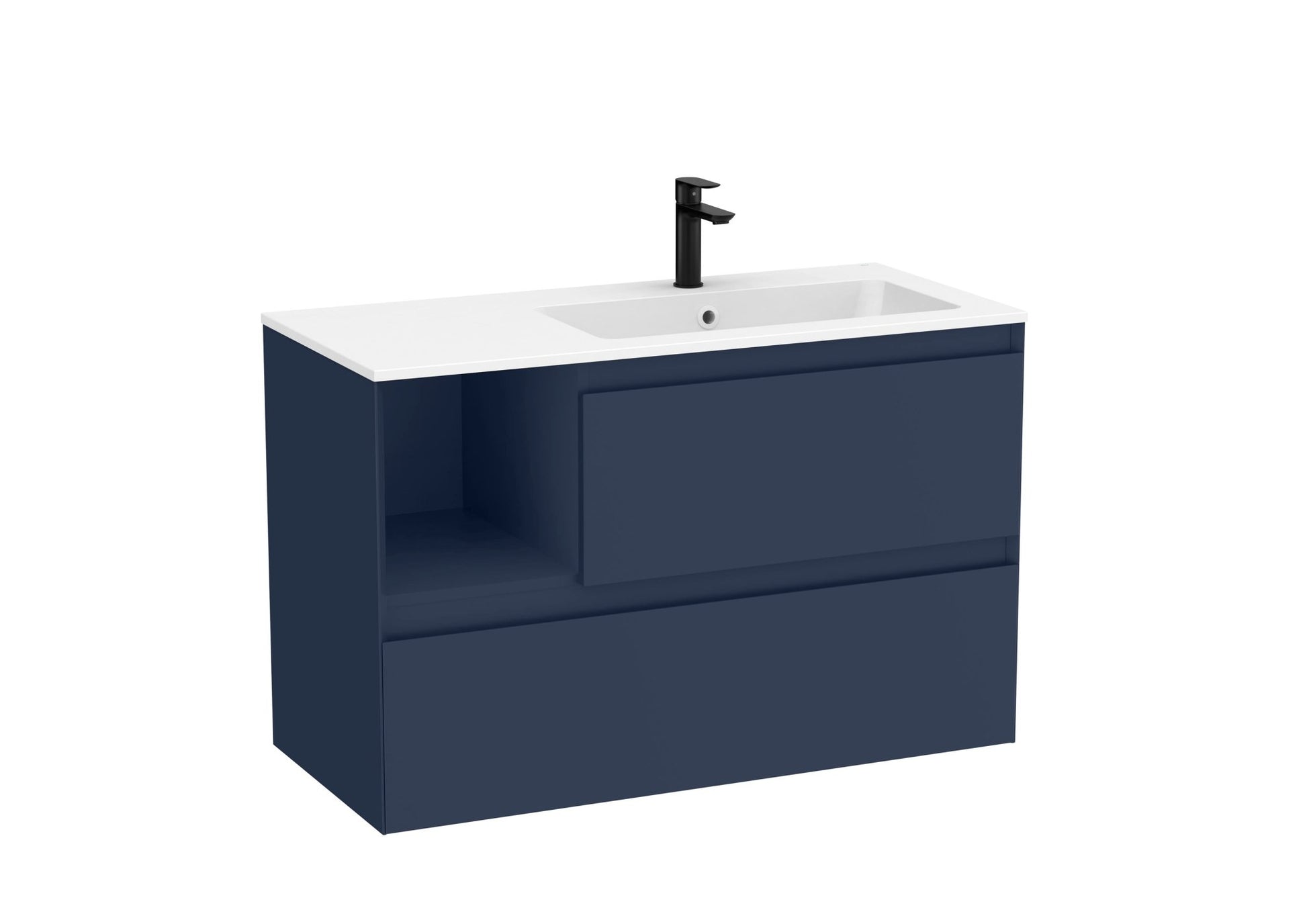 Roca - Mueble base Tenue Unik de dos cajones, estante lateral abierto y lavabo de Stonex® - BricoandPool