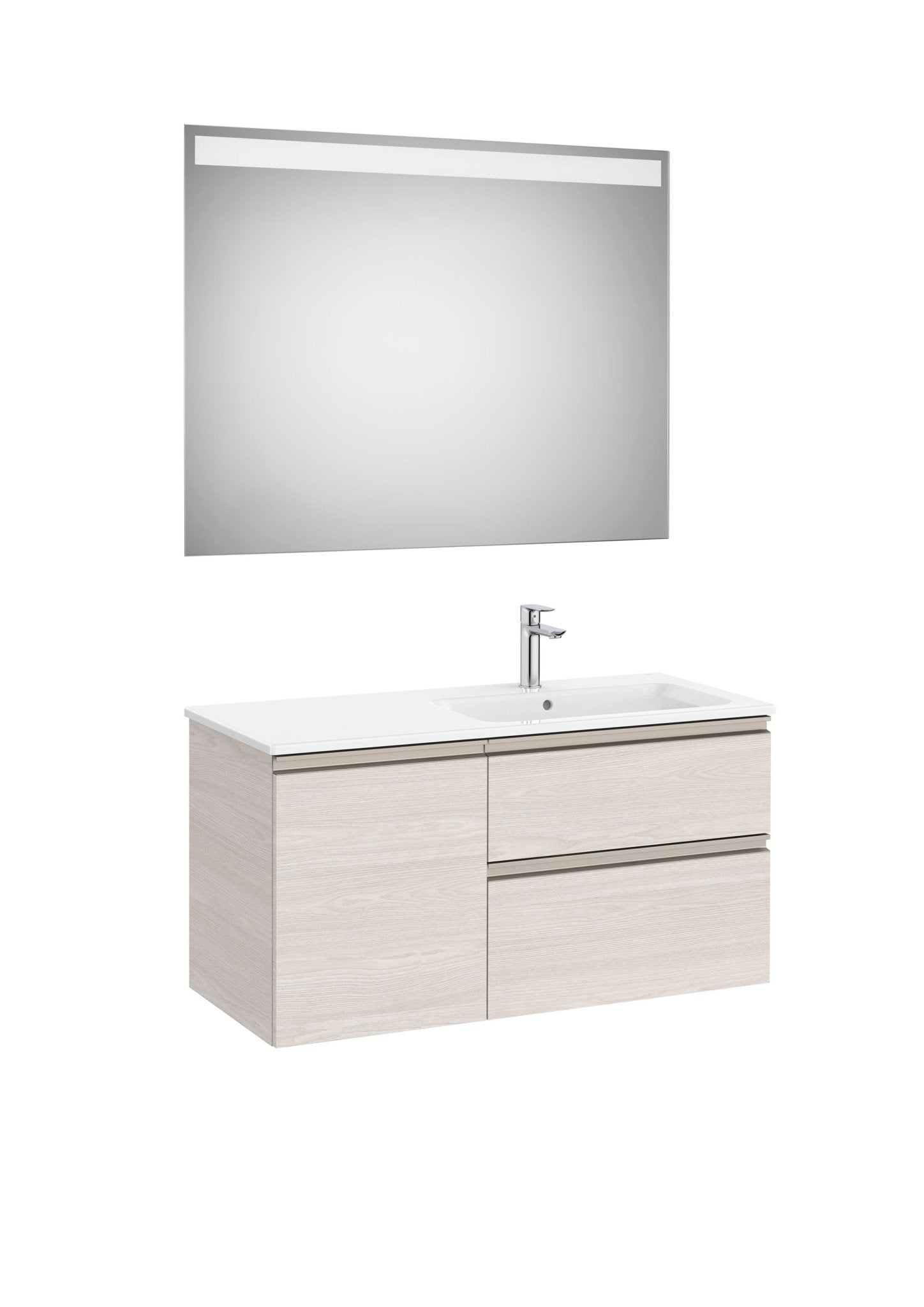 Roca - Mueble base The Gap Pack asimétrico de dos cajones, una puerta con lavabo y espejo LED Eidos - BricoandPool