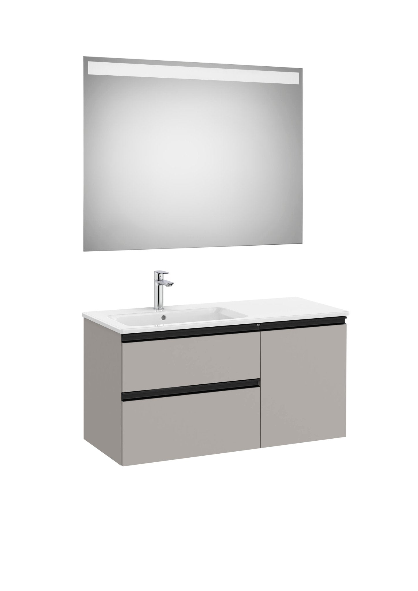 Roca - Mueble base The Gap Pack asimétrico de dos cajones, una puerta con lavabo y espejo LED Eidos - BricoandPool