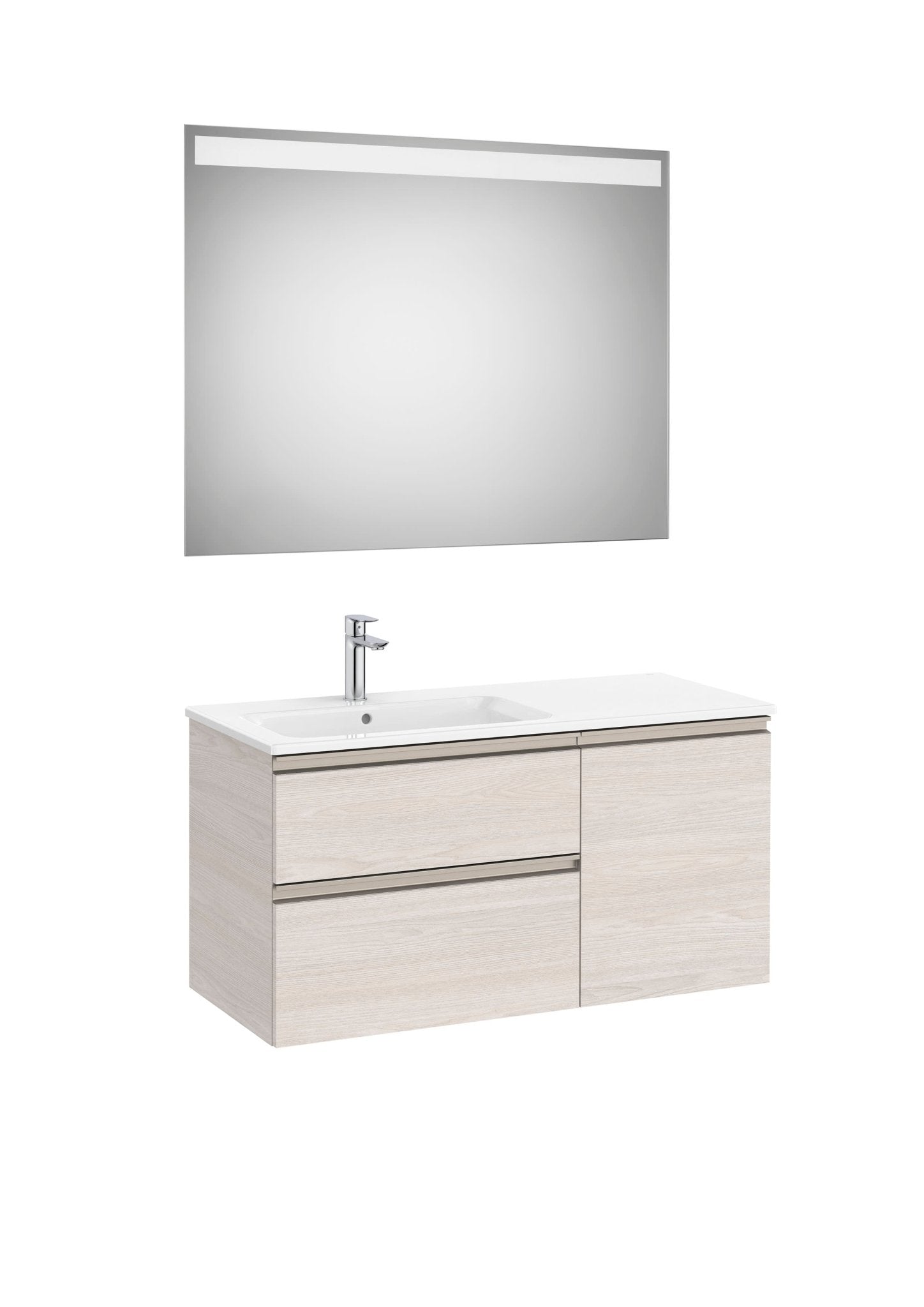 Roca - Mueble base The Gap Pack asimétrico de dos cajones, una puerta con lavabo y espejo LED Eidos - BricoandPool