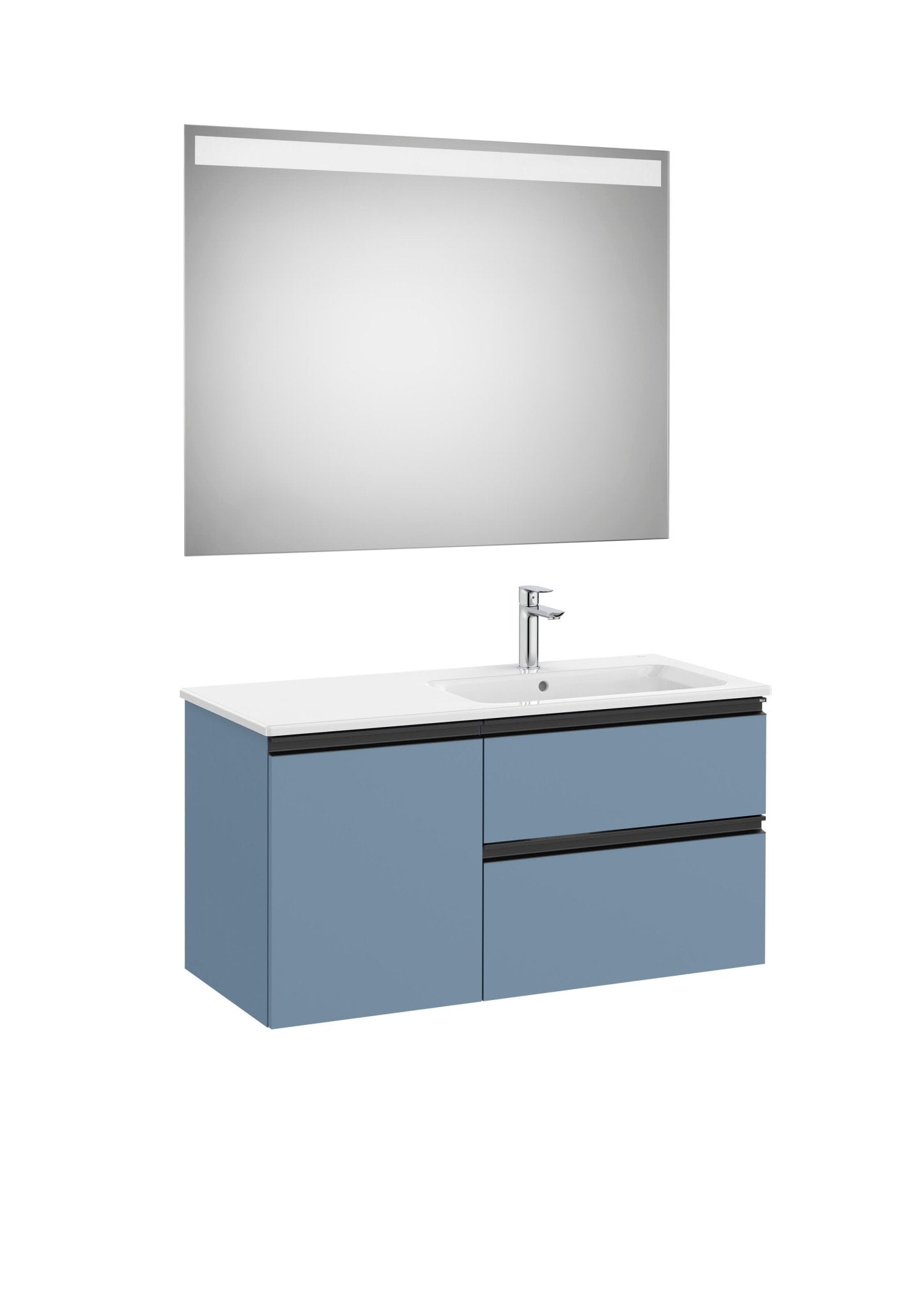 Roca - Mueble base The Gap Pack asimétrico de dos cajones, una puerta con lavabo y espejo LED Eidos - BricoandPool