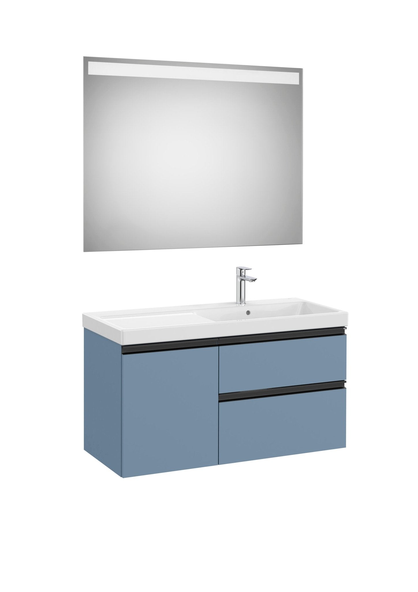 Roca - Mueble base The Gap Pack asimétrico de dos cajones y una puerta, lavabo plus y espejo LED Eidos - BricoandPool