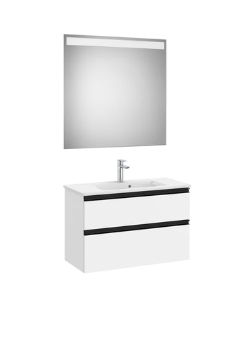Roca - Mueble base The Gap Pack compacto de dos cajones, lavabo centrado y espejo LED Eidos - BricoandPool