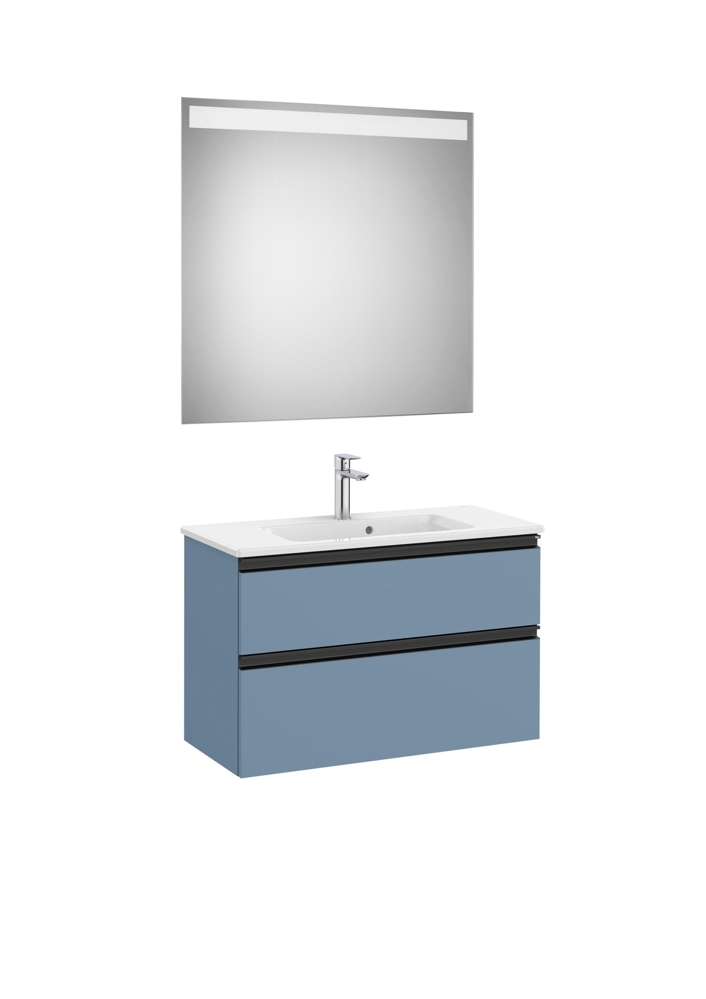Roca - Mueble base The Gap Pack compacto de dos cajones, lavabo centrado y espejo LED Eidos - BricoandPool