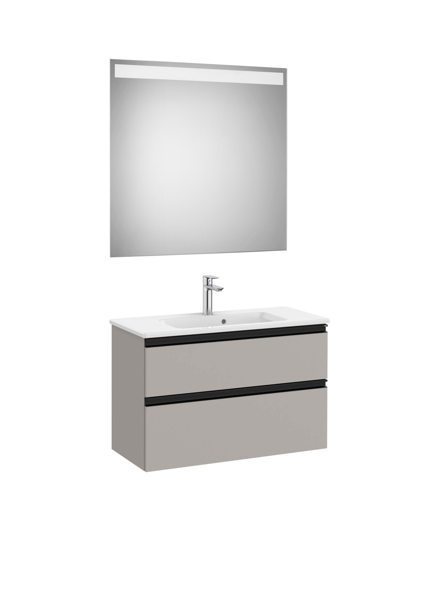 Roca - Mueble base The Gap Pack compacto de dos cajones, lavabo centrado y espejo LED Eidos - BricoandPool