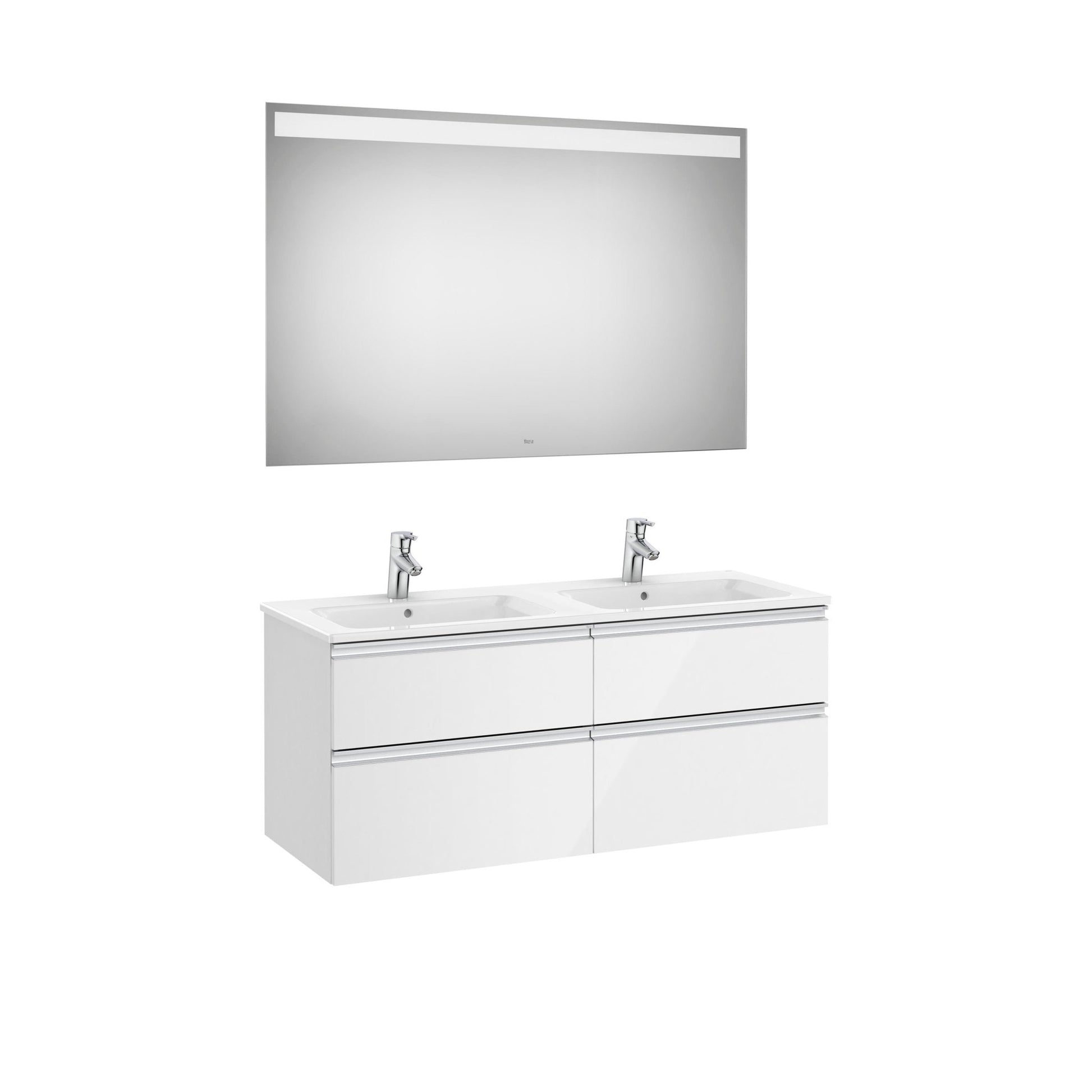 Roca - Mueble base The Gap Pack de cuatro cajones, lavabo doble y espejo LED Eidos - BricoandPool
