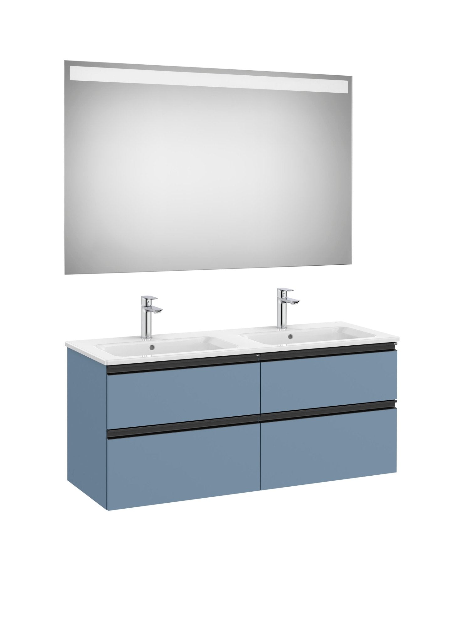 Roca - Mueble base The Gap Pack de cuatro cajones, lavabo doble y espejo LED Eidos - BricoandPool