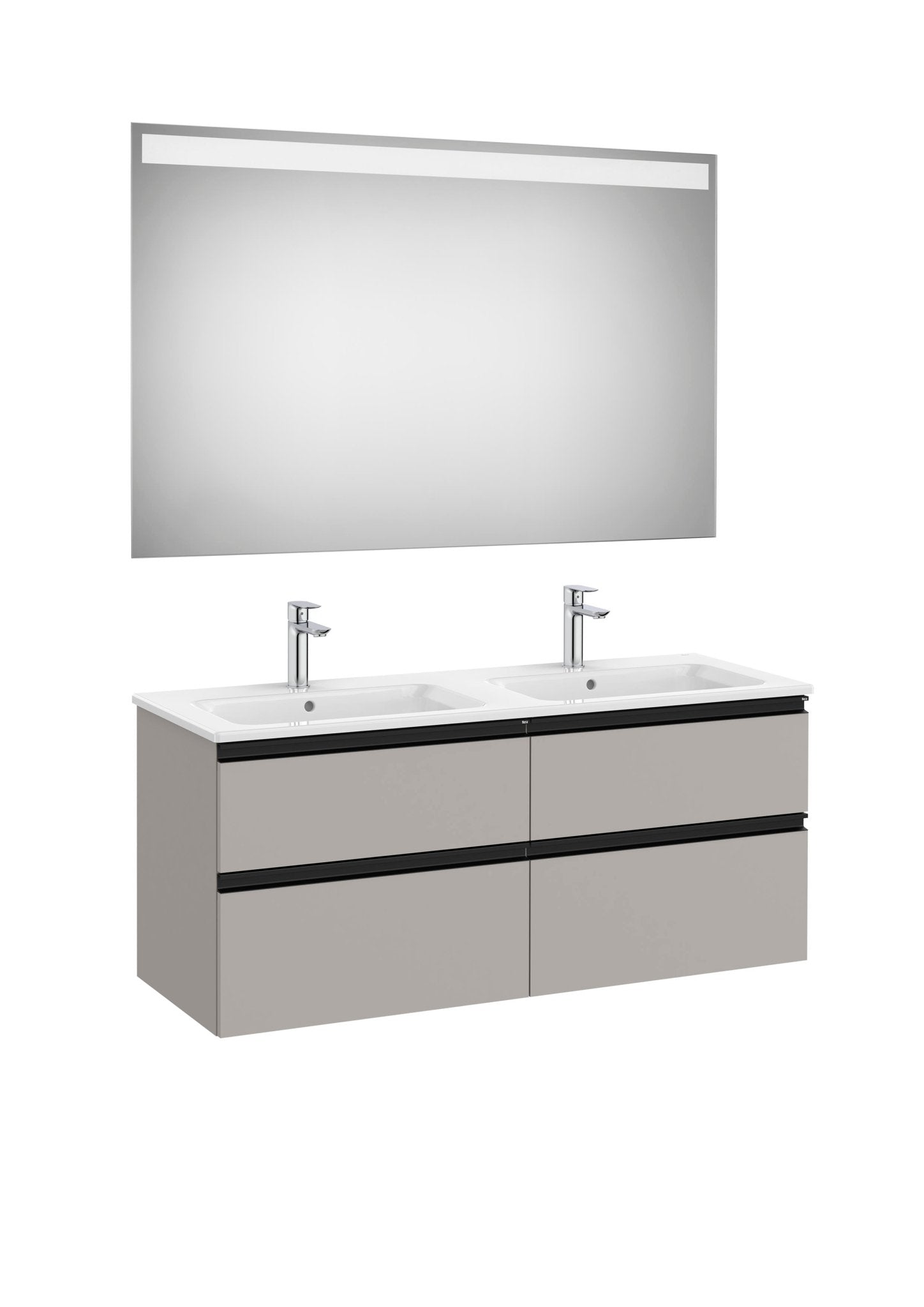 Roca - Mueble base The Gap Pack de cuatro cajones, lavabo doble y espejo LED Eidos - BricoandPool