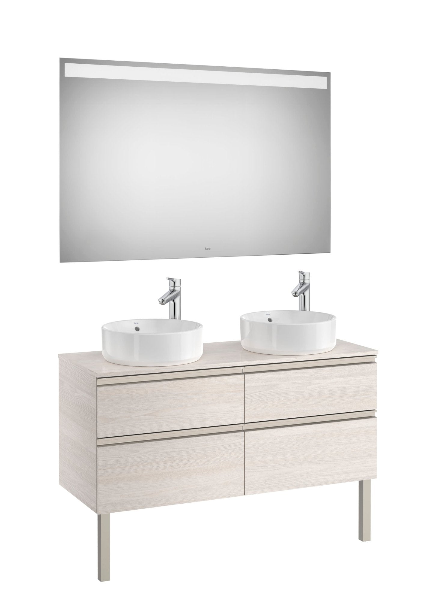 Roca - Mueble base The Gap Pack de cuatro cajones para dos lavabos de sobre encimera y espejo LED - BricoandPool