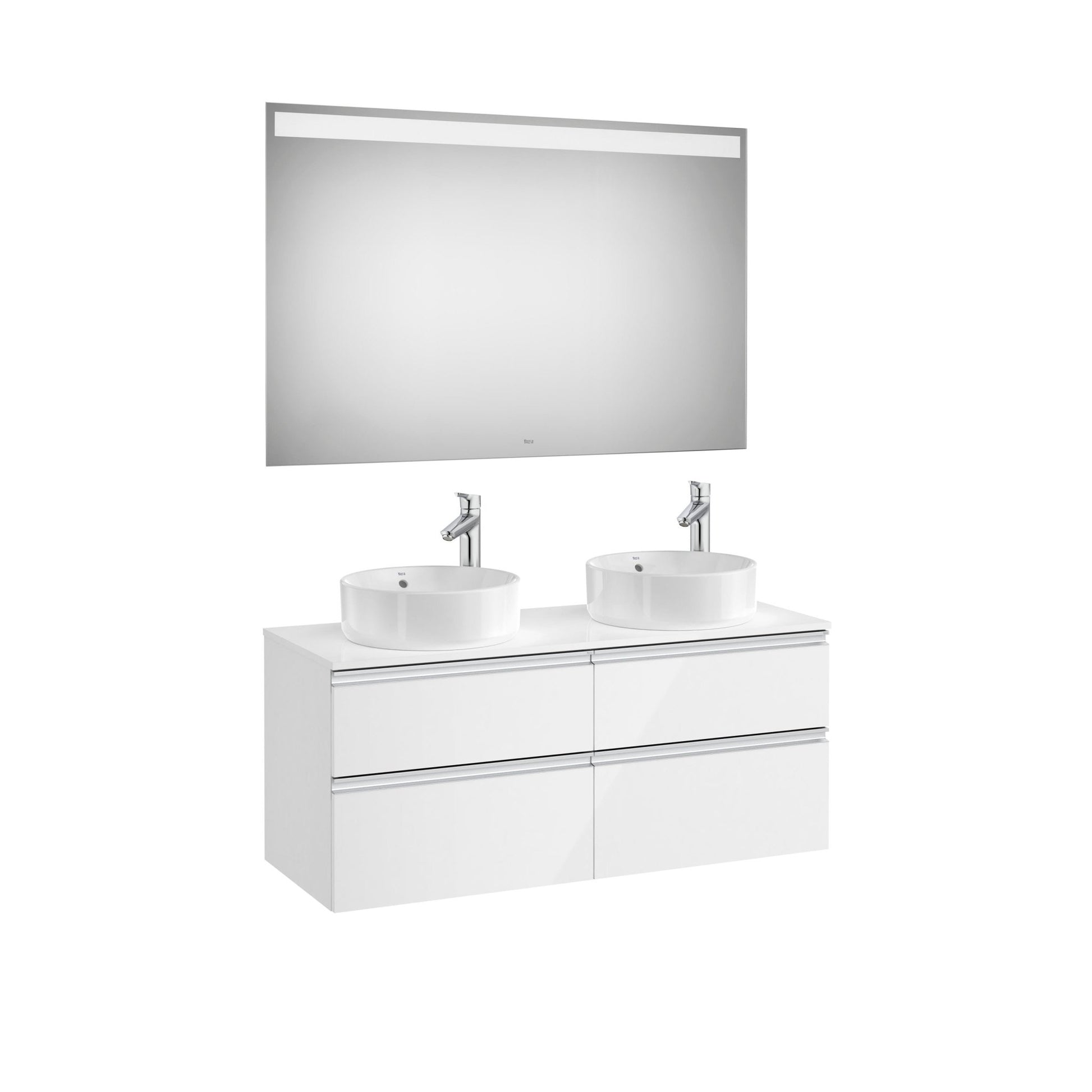Roca - Mueble base The Gap Pack de cuatro cajones para dos lavabos de sobre encimera y espejo LED - BricoandPool