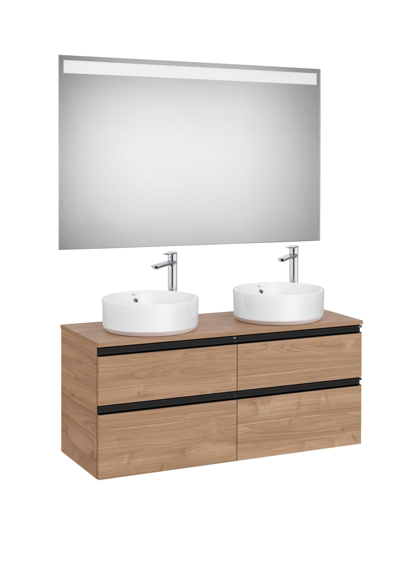 Roca - Mueble base The Gap Pack de cuatro cajones para dos lavabos de sobre encimera y espejo LED - BricoandPool