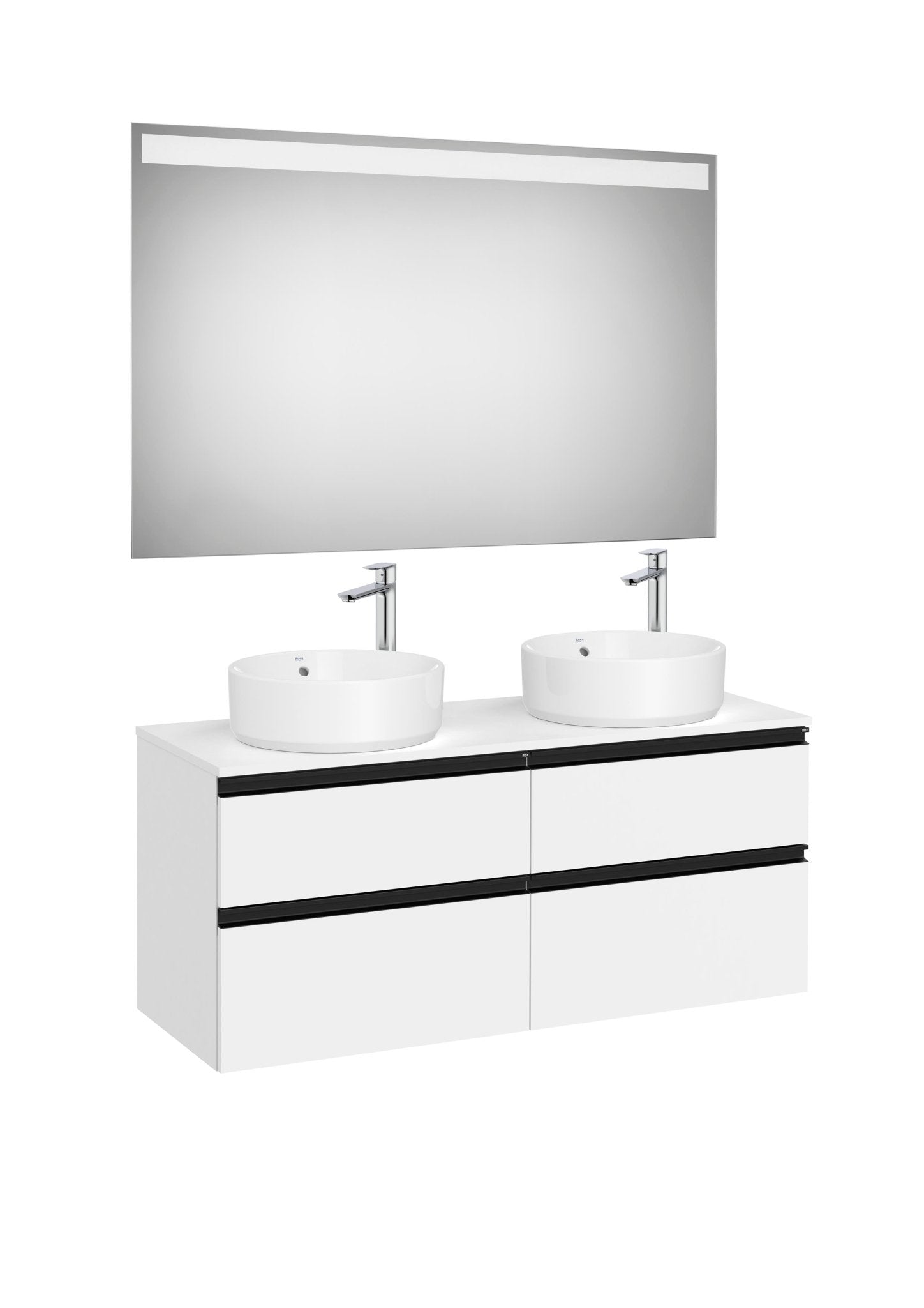 Roca - Mueble base The Gap Pack de cuatro cajones para dos lavabos de sobre encimera y espejo LED - BricoandPool
