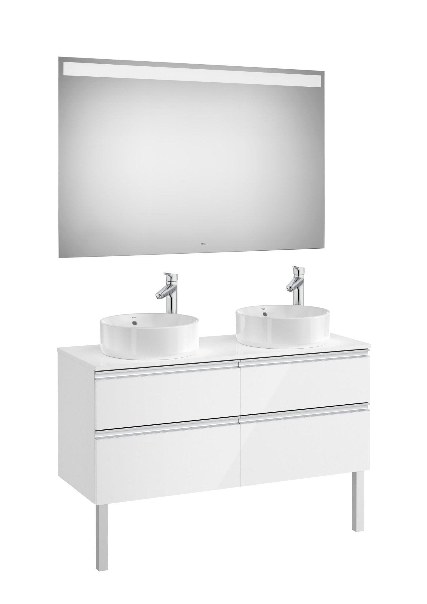 Roca - Mueble base The Gap Pack de cuatro cajones para dos lavabos de sobre encimera y espejo LED - BricoandPool