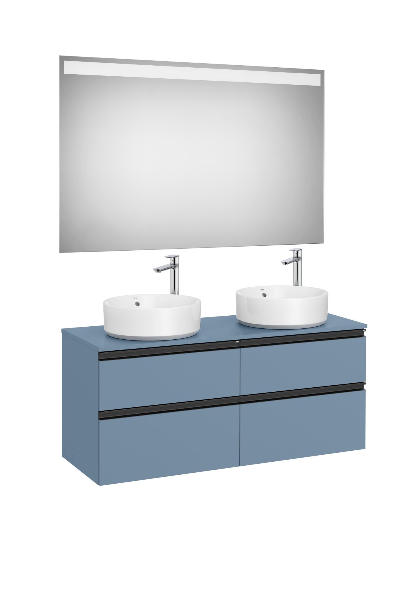 Roca - Mueble base The Gap Pack de cuatro cajones para dos lavabos de sobre encimera y espejo LED - BricoandPool