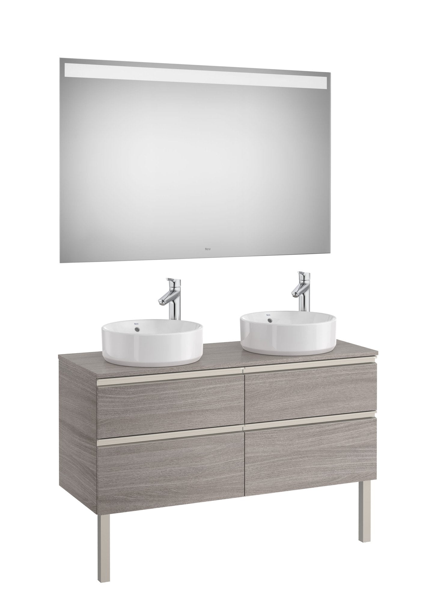 Roca - Mueble base The Gap Pack de cuatro cajones para dos lavabos de sobre encimera y espejo LED - BricoandPool