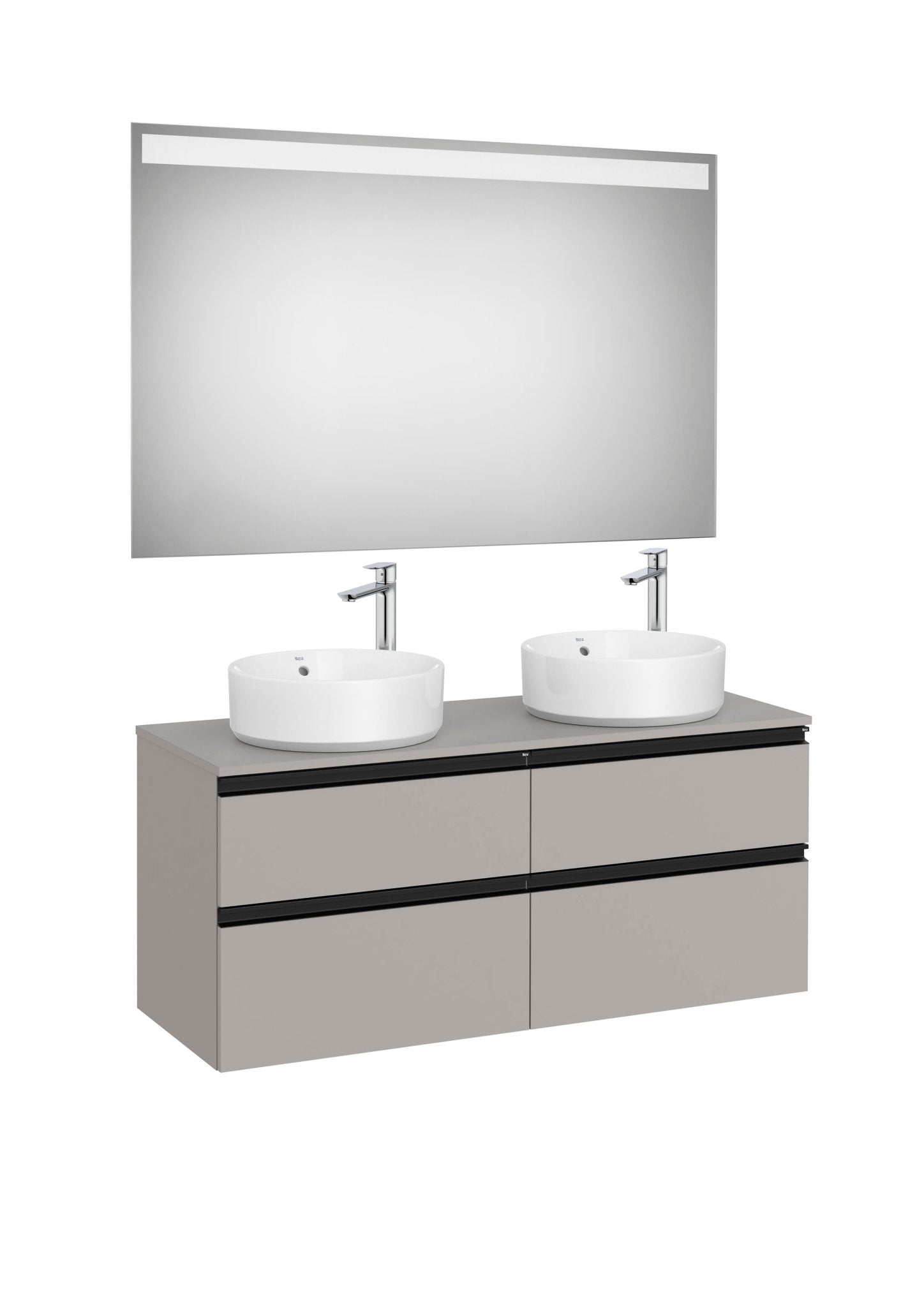 Roca - Mueble base The Gap Pack de cuatro cajones para dos lavabos de sobre encimera y espejo LED - BricoandPool