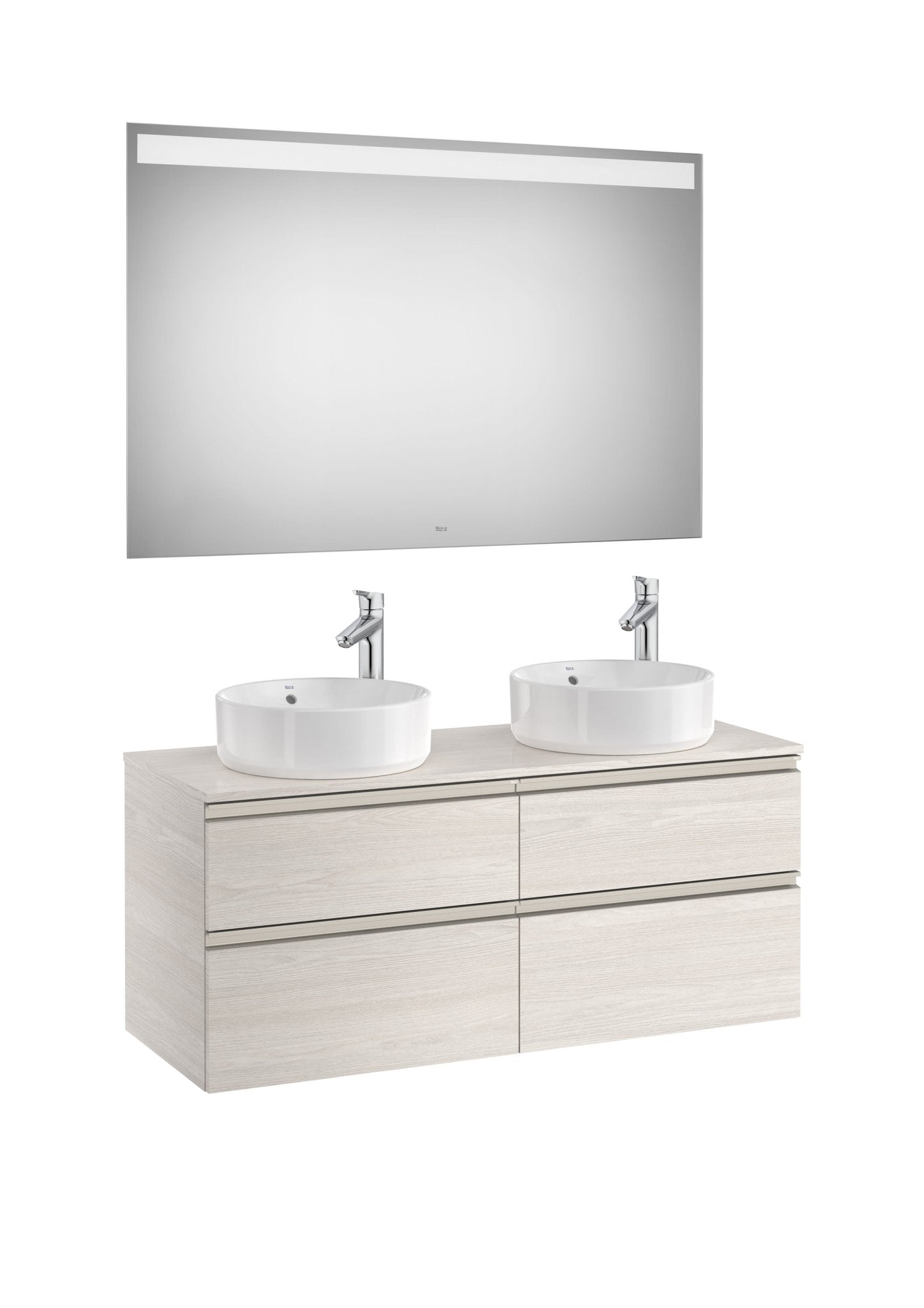 Roca - Mueble base The Gap Pack de cuatro cajones para dos lavabos de sobre encimera y espejo LED - BricoandPool