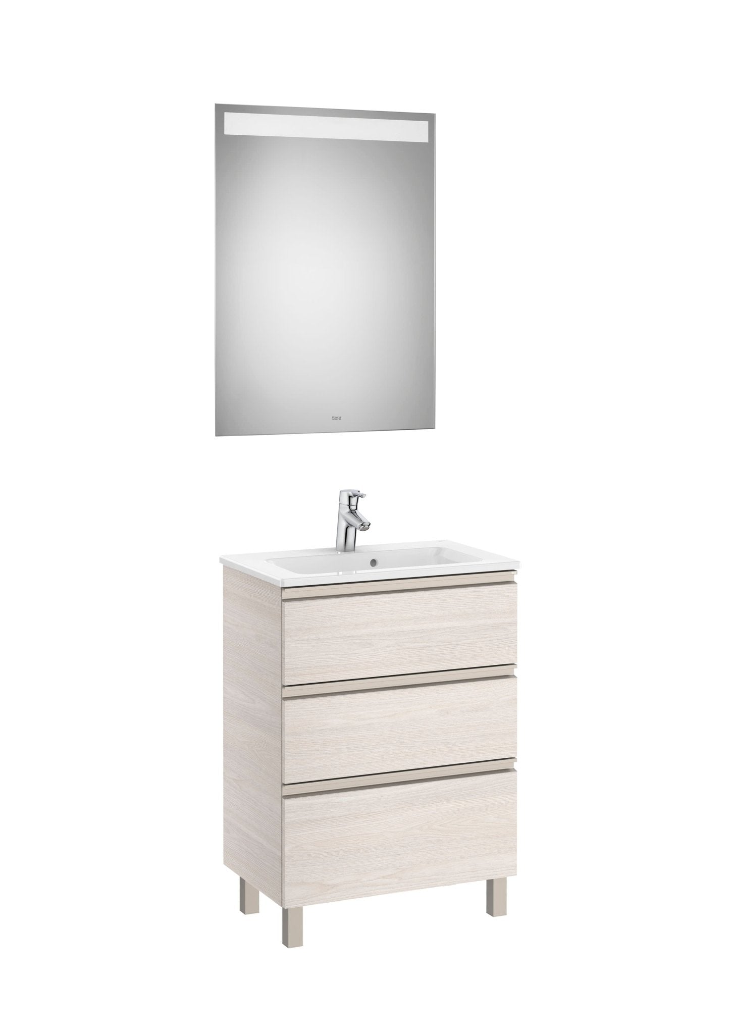 Roca - Mueble base The Gap Pack de cuatro cajones para dos lavabos de sobre encimera y espejo LED Eidos - BricoandPool