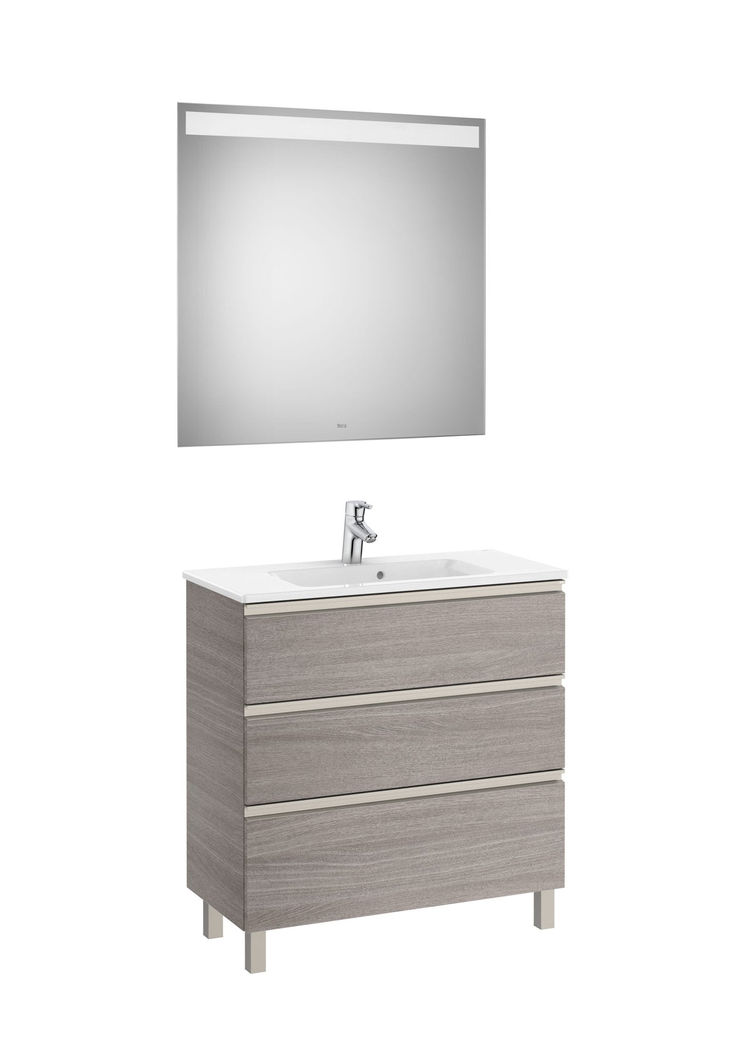 Roca - Mueble base The Gap Pack de cuatro cajones para dos lavabos de sobre encimera y espejo LED Eidos - BricoandPool