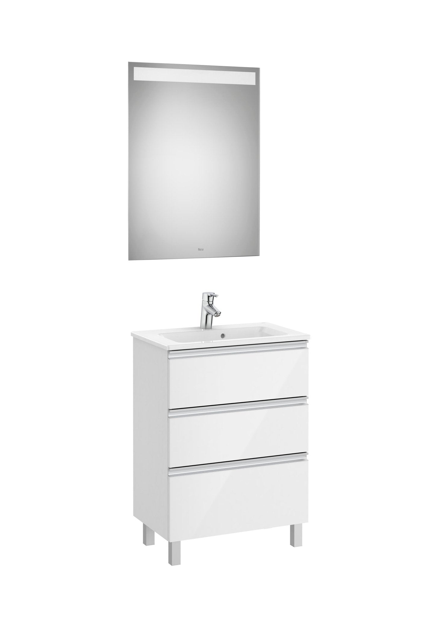 Roca - Mueble base The Gap Pack de cuatro cajones para dos lavabos de sobre encimera y espejo LED Eidos - BricoandPool