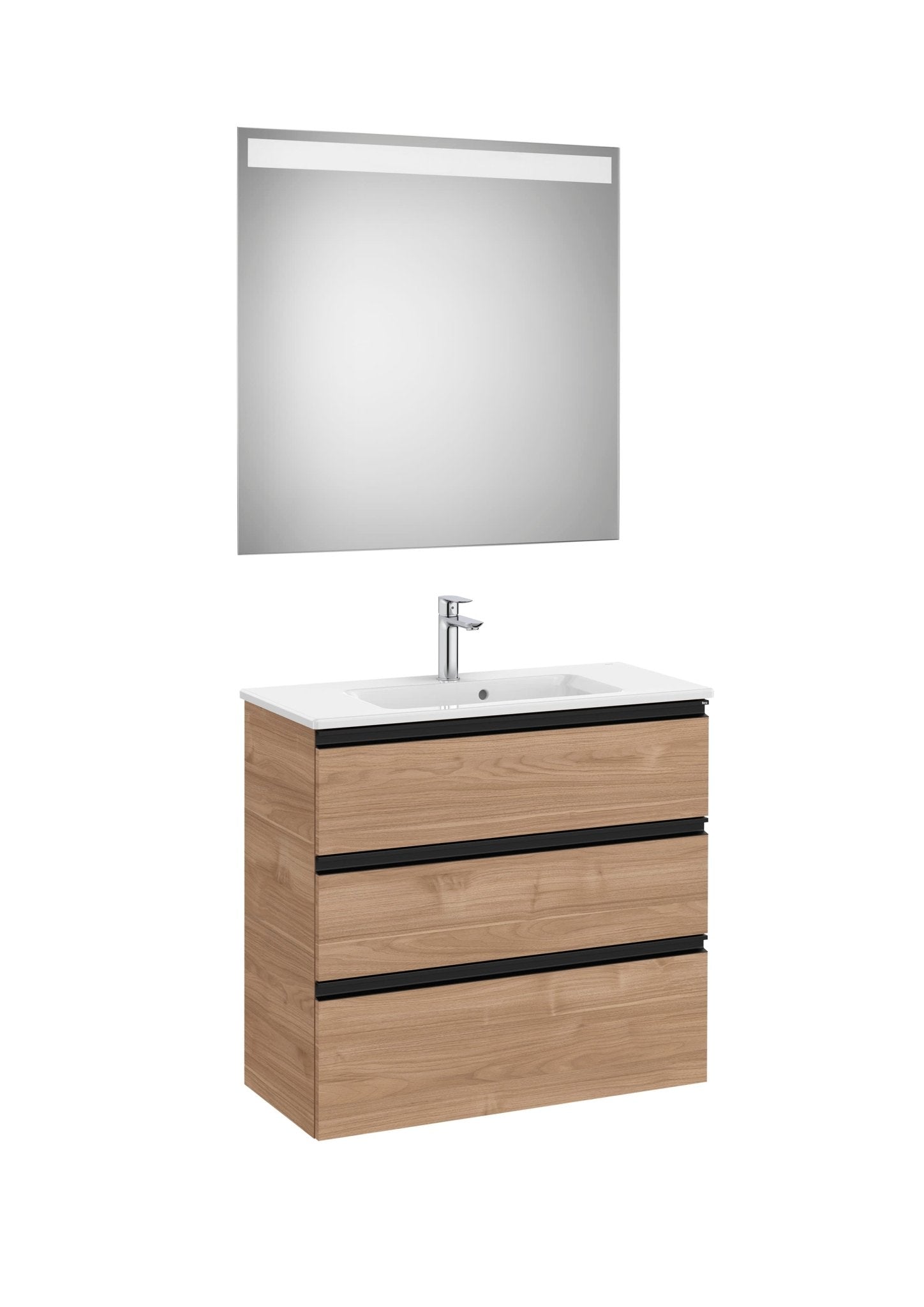 Roca - Mueble base The Gap Pack de cuatro cajones para dos lavabos de sobre encimera y espejo LED Eidos - BricoandPool