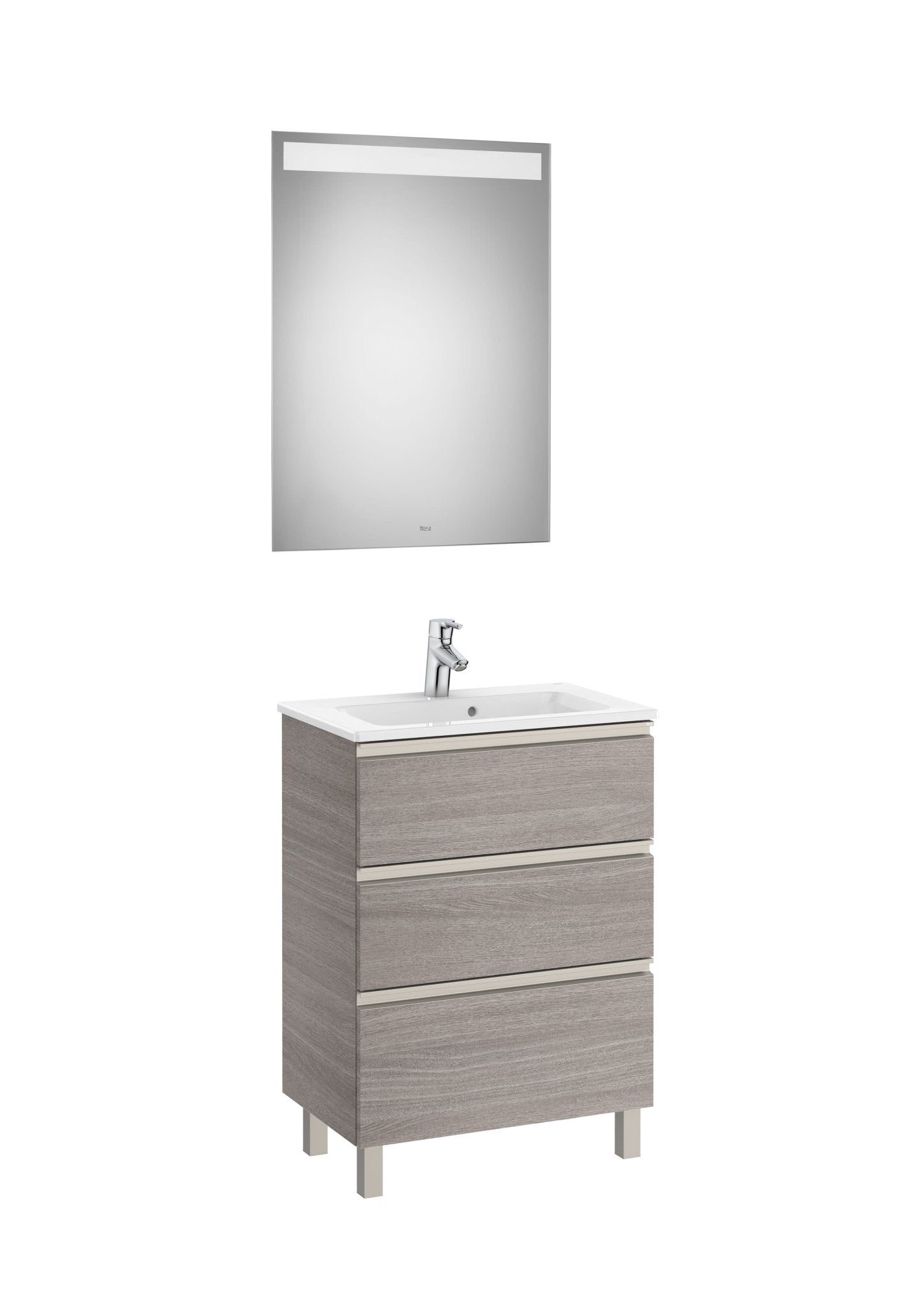 Roca - Mueble base The Gap Pack de cuatro cajones para dos lavabos de sobre encimera y espejo LED Eidos - BricoandPool