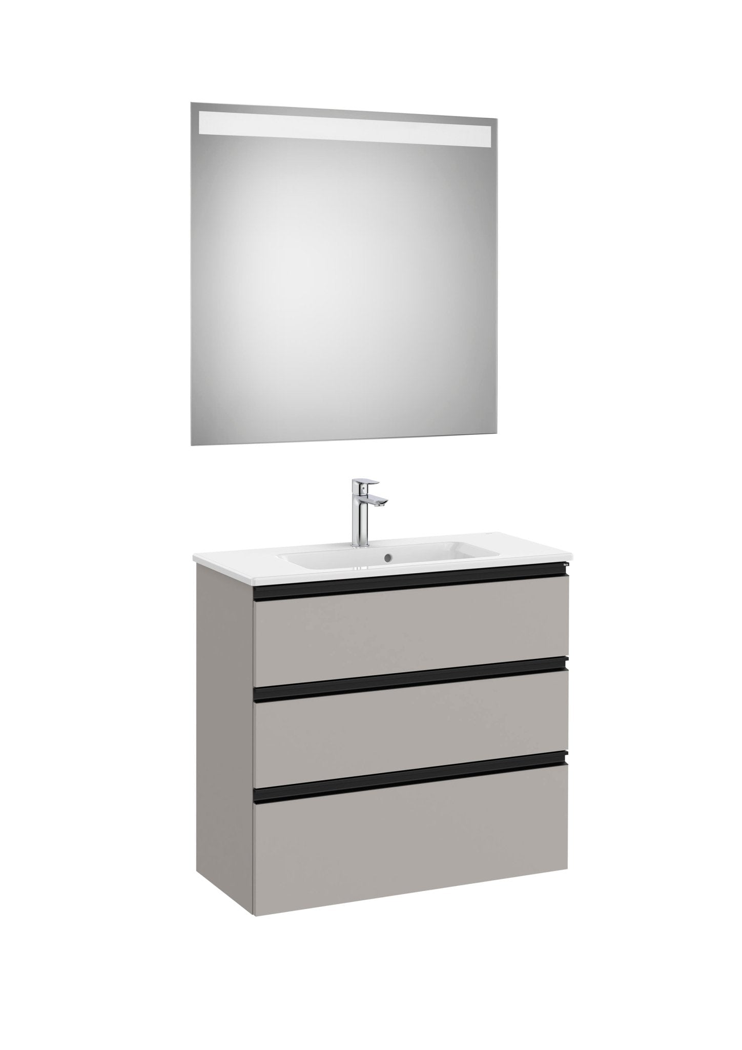 Roca - Mueble base The Gap Pack de cuatro cajones para dos lavabos de sobre encimera y espejo LED Eidos - BricoandPool