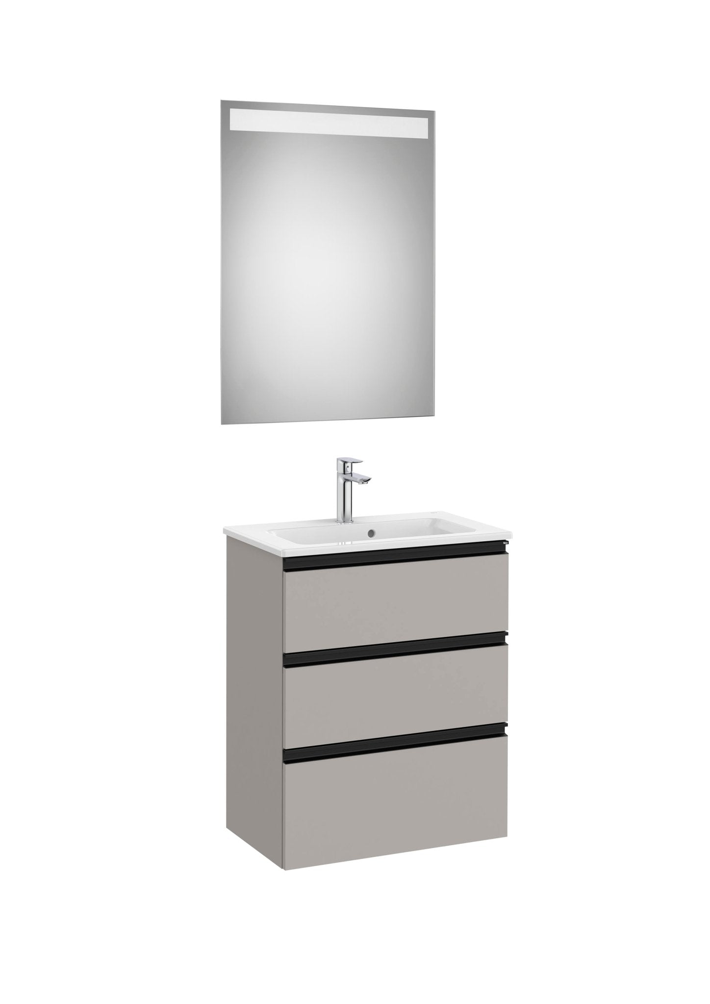 Roca - Mueble base The Gap Pack de cuatro cajones para dos lavabos de sobre encimera y espejo LED Eidos - BricoandPool