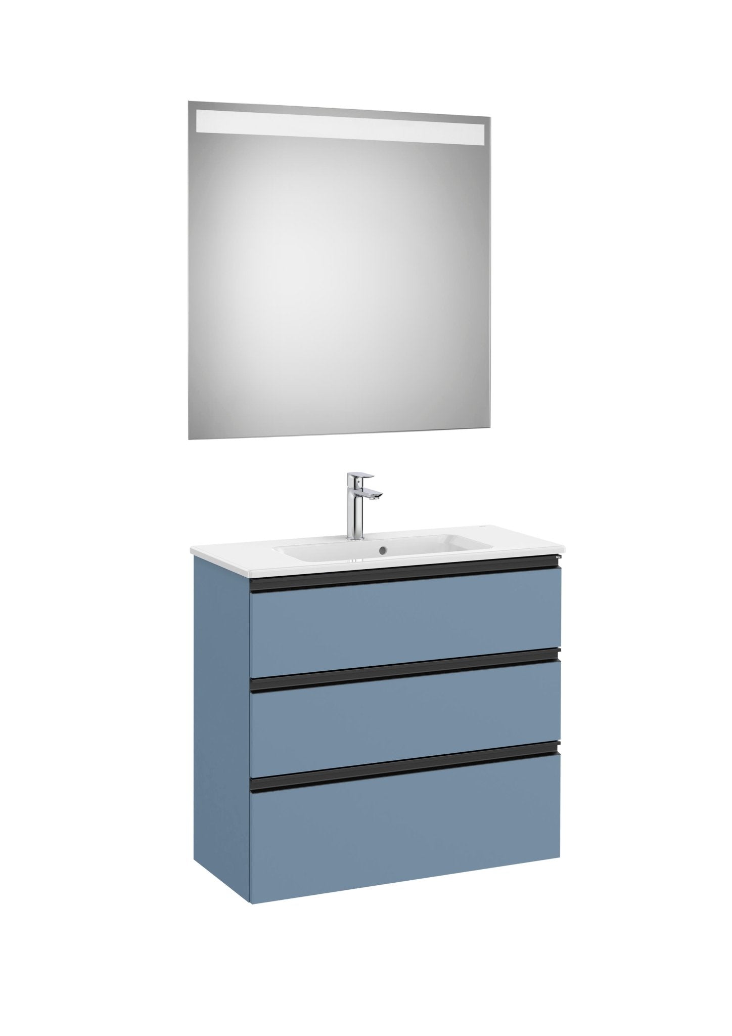 Roca - Mueble base The Gap Pack de cuatro cajones para dos lavabos de sobre encimera y espejo LED Eidos - BricoandPool